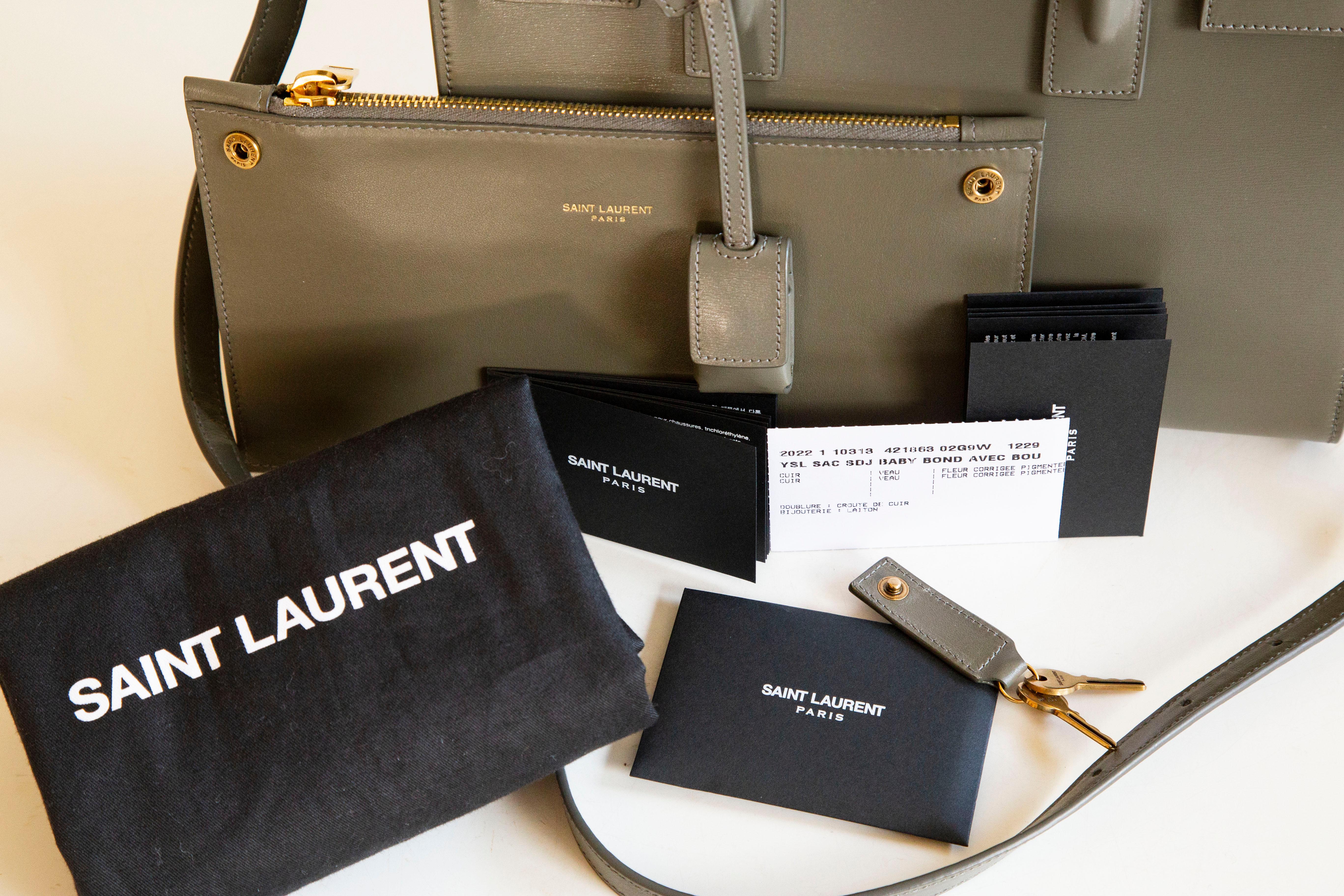 2020s Saint Laurent Sac de Jour Baby Top Handle Crossbody Bag Khaki Leather For Sale 11
