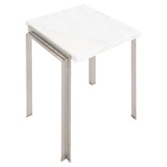 2020s Side Table with White Marble and Stainless Steel
