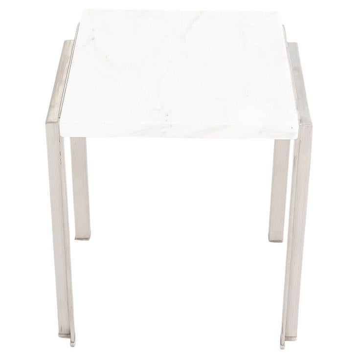 2020s Side Table with White Marble and Stainless Steel For Sale