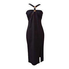 Versace 2021/22 Women's Black Viscose Dress with Silk Straps & Slit