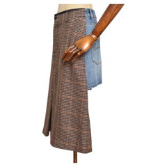2021 BALENCIAGA Demna Gvasali Deconstructed Tweed & Denim Mid Length Skirt
