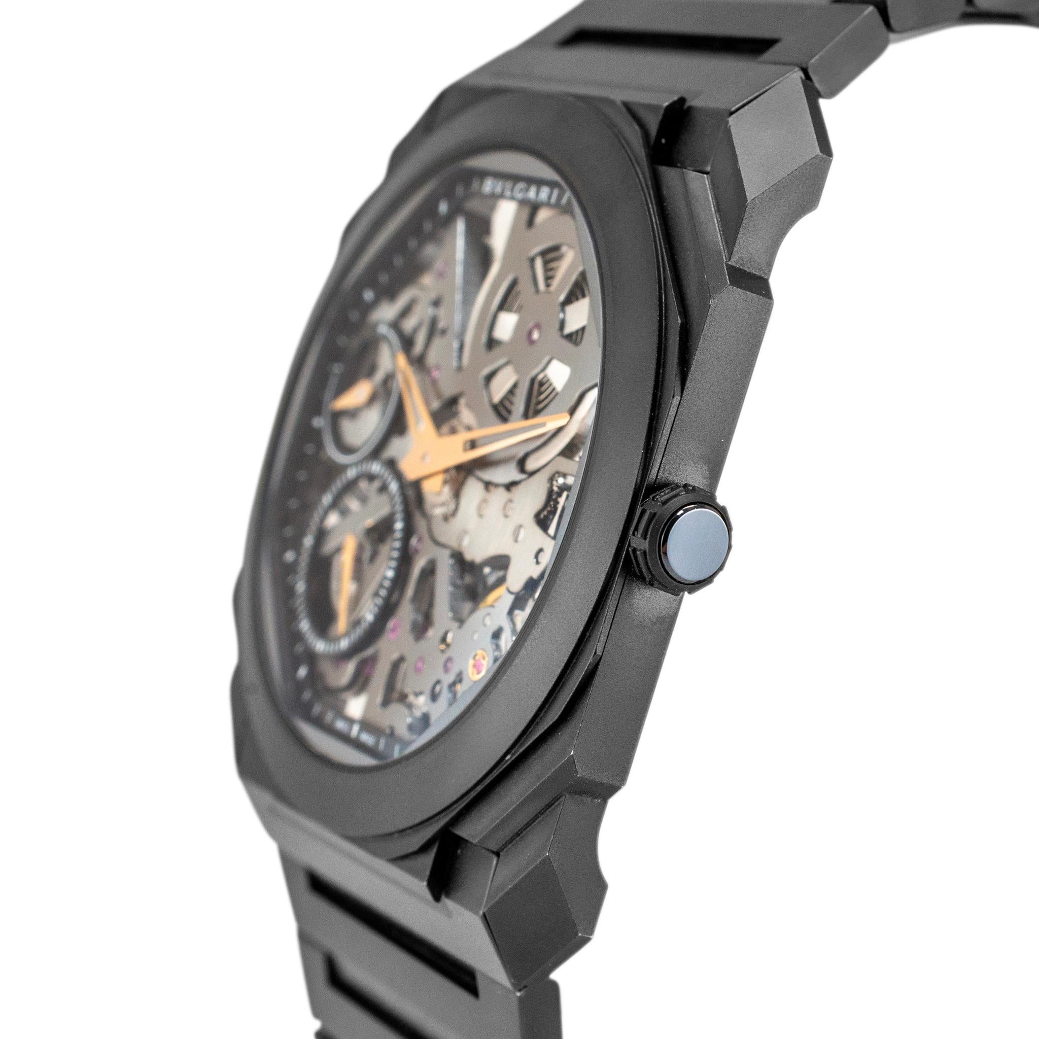 2021 Bvlgari Octo Finissimo 40MM 103010 Titanium Schwarz Keramik Skelett Uhr im Zustand „Hervorragend“ im Angebot in Houston, TX