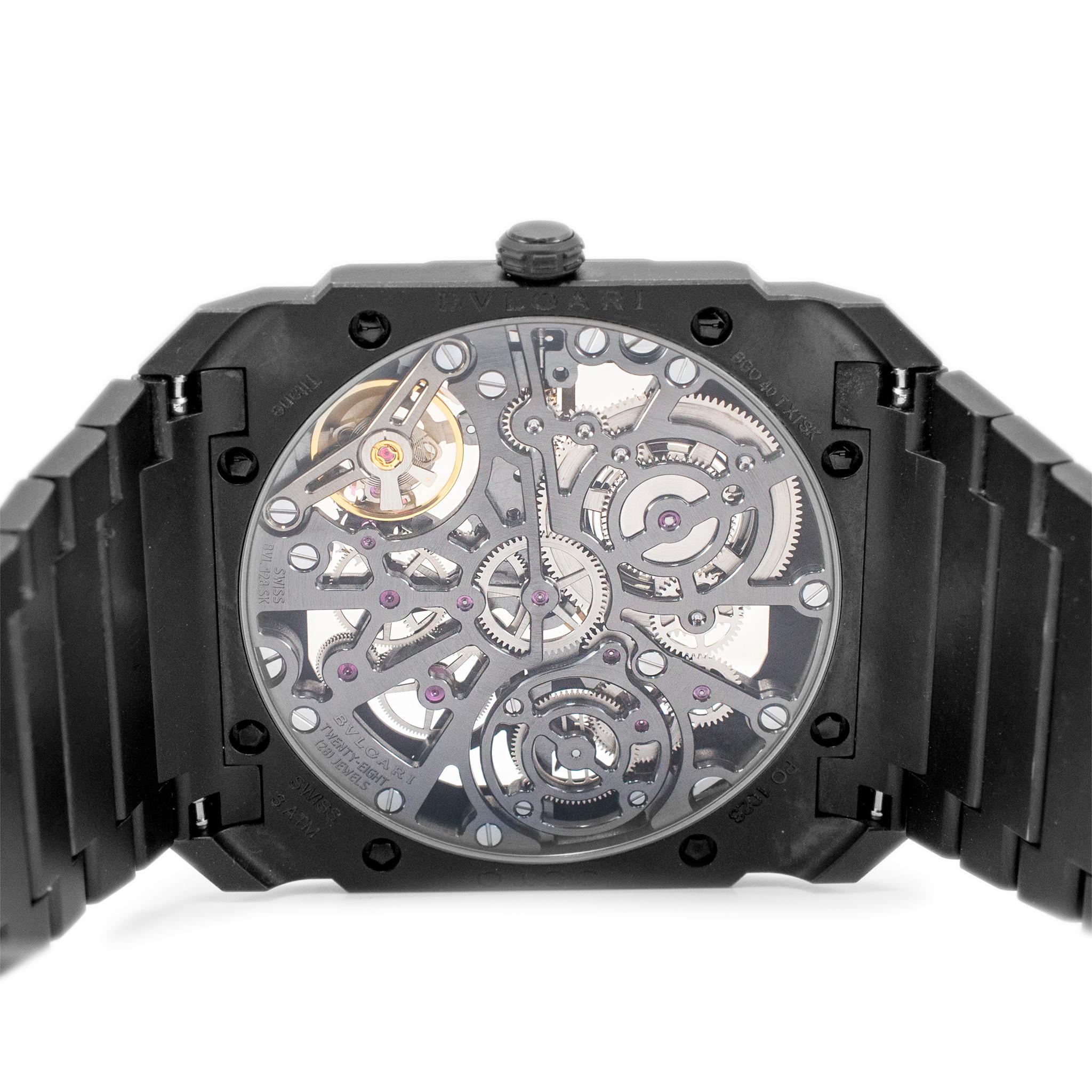 2021 Bvlgari Octo Finissimo 40MM 103010 Titanium Schwarz Keramik Skelett Uhr Herren im Angebot