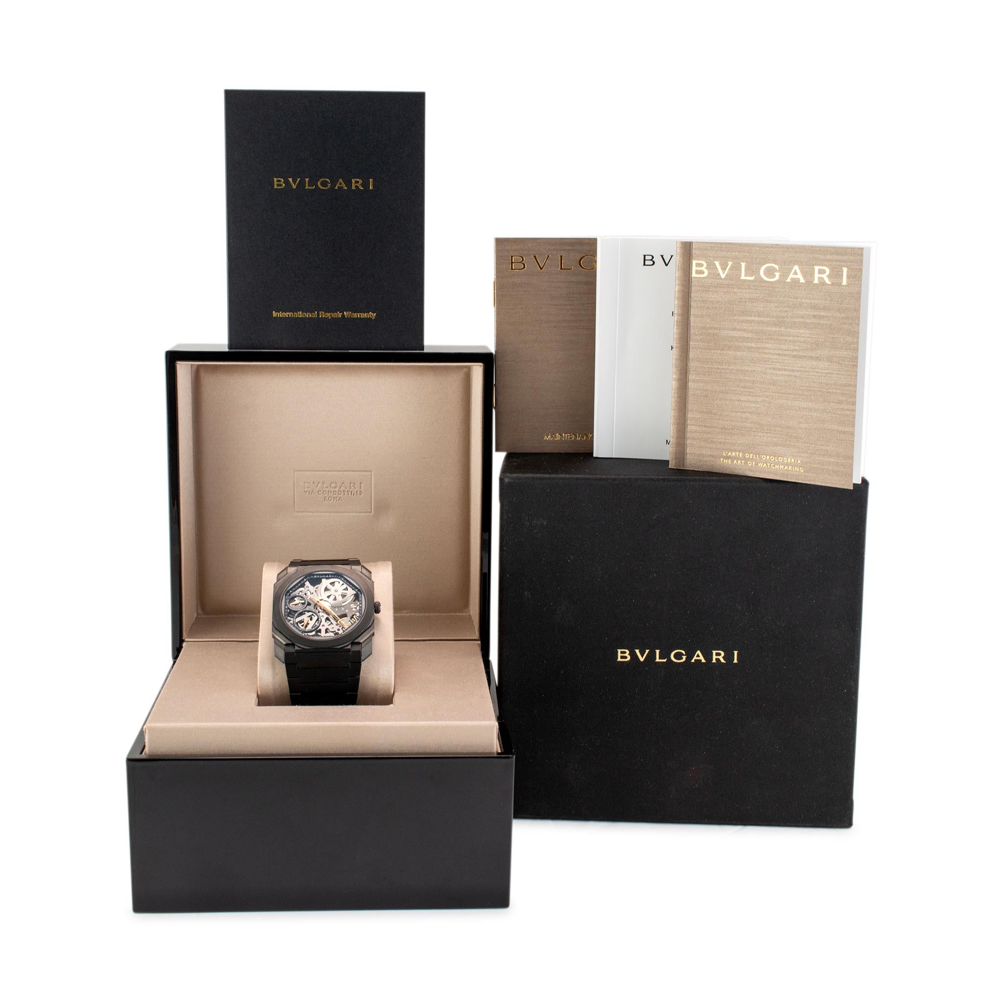 2021 Bvlgari Octo Finissimo 40MM 103010 Titanium Schwarz Keramik Skelett Uhr im Angebot 3