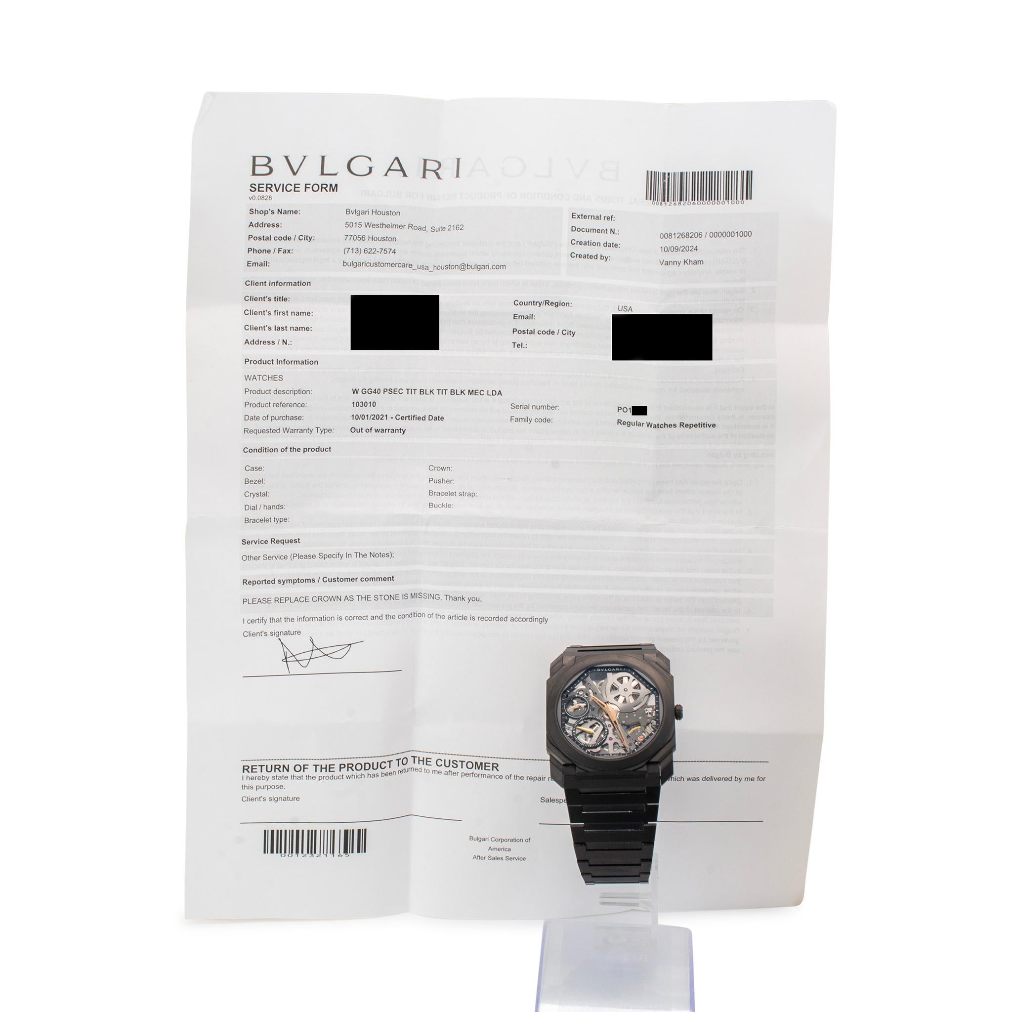 2021 Bvlgari Octo Finissimo 40MM 103010 Titanium Schwarz Keramik Skelett Uhr im Angebot 4
