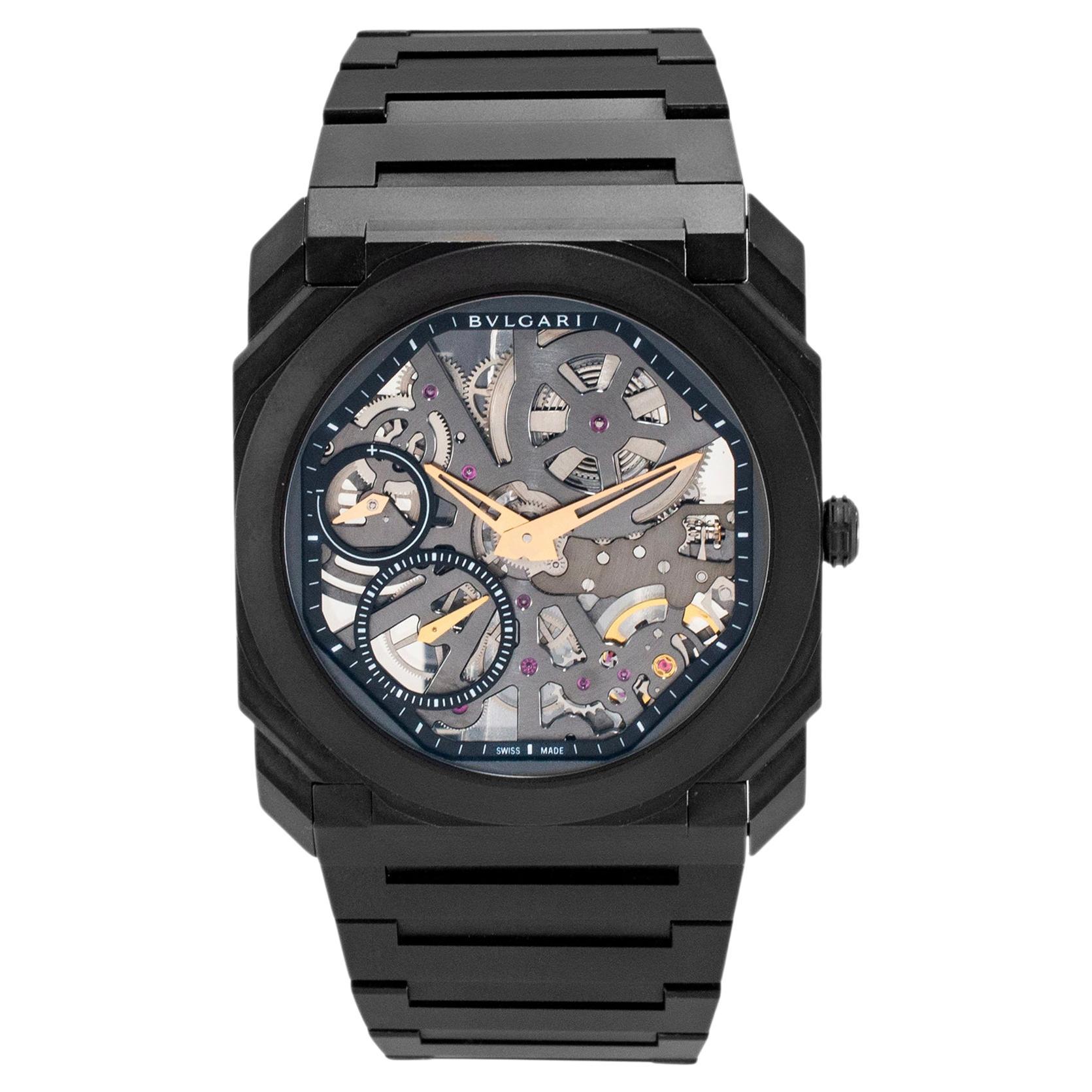 2021 Bvlgari Octo Finissimo 40MM 103010 Titanium Black Ceramic Skeleton Watch For Sale
