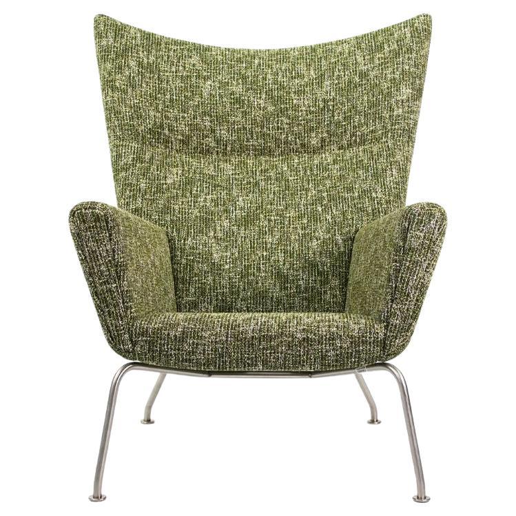 2021 CH445 Wing Lounge Chair by Hans Wegner for Carl Hansen in Green Fabric For Sale