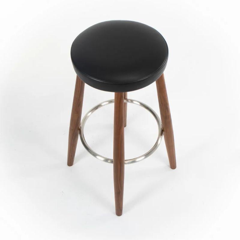 2021 CH56 Bar Stool by Hans Wegner for Carl Hansen in Walnut & Black Leather In Good Condition For Sale In Philadelphia, PA