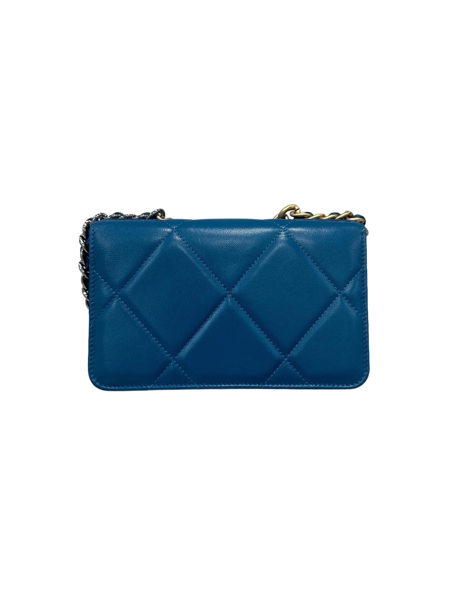 2021 Chanel 19 Wallet On Chain Blue Leather 1