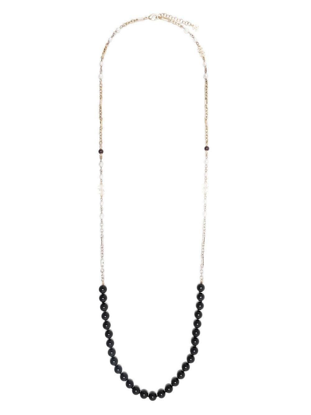2021 Chanel Schwarze lange Halskette mit Perlenverzierung im Angebot 1