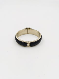 2021 CHANEL Black Leather CC Interlocking Matt Silver Bracelet Bangle