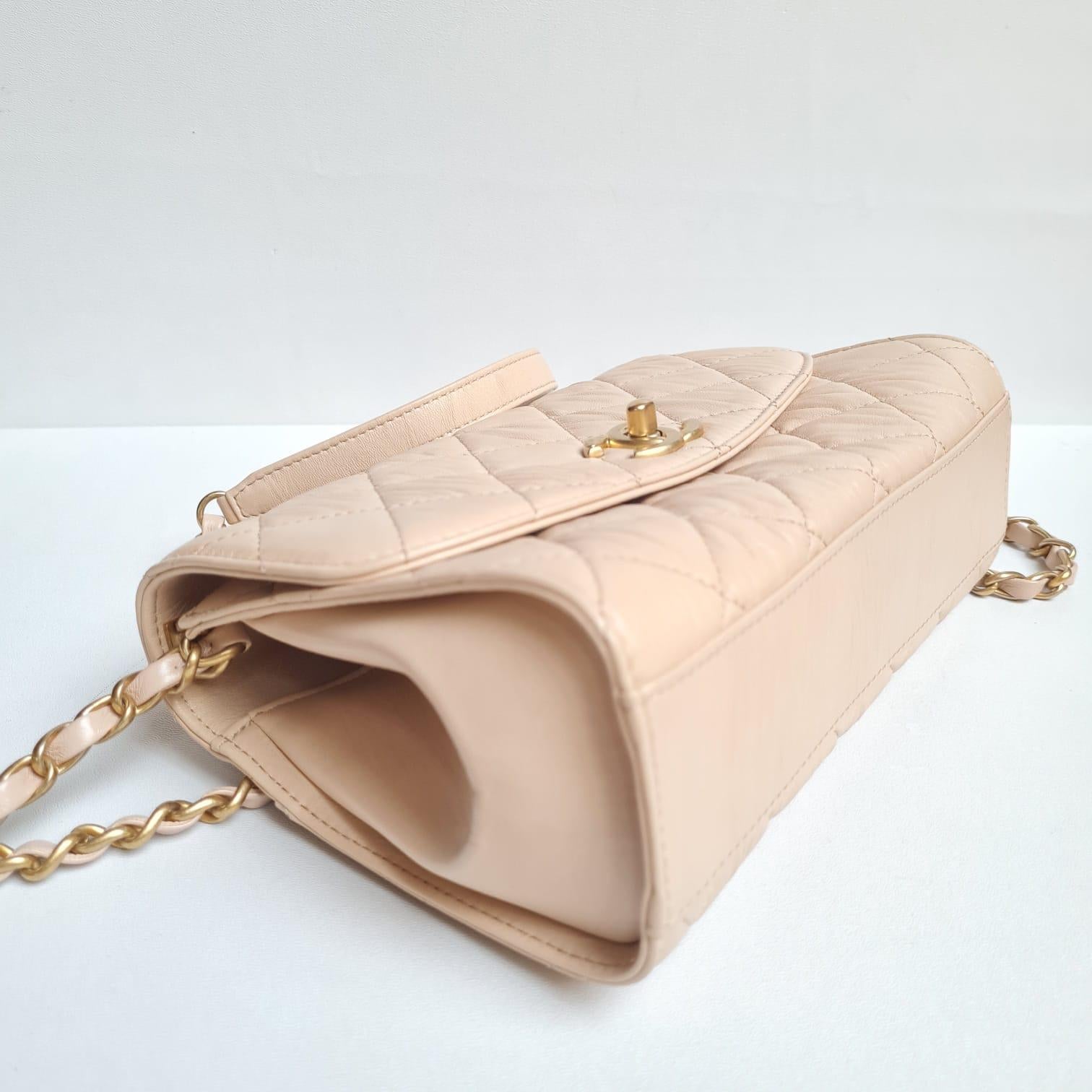2021 Chanel Cream Crinkled Leather Top Handle Bag 6