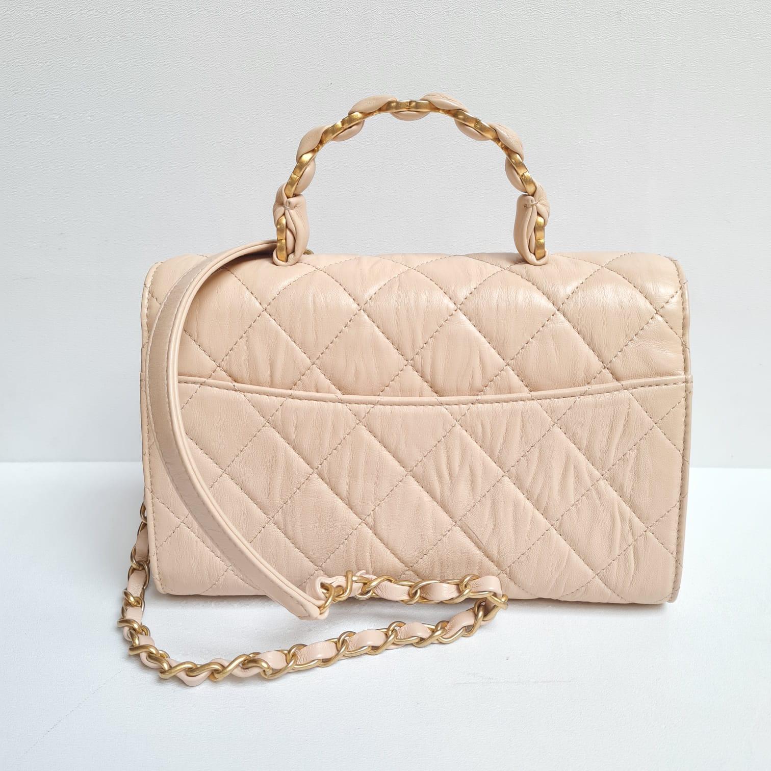 2021 Chanel Cream Crinkled Leather Top Handle Bag 7