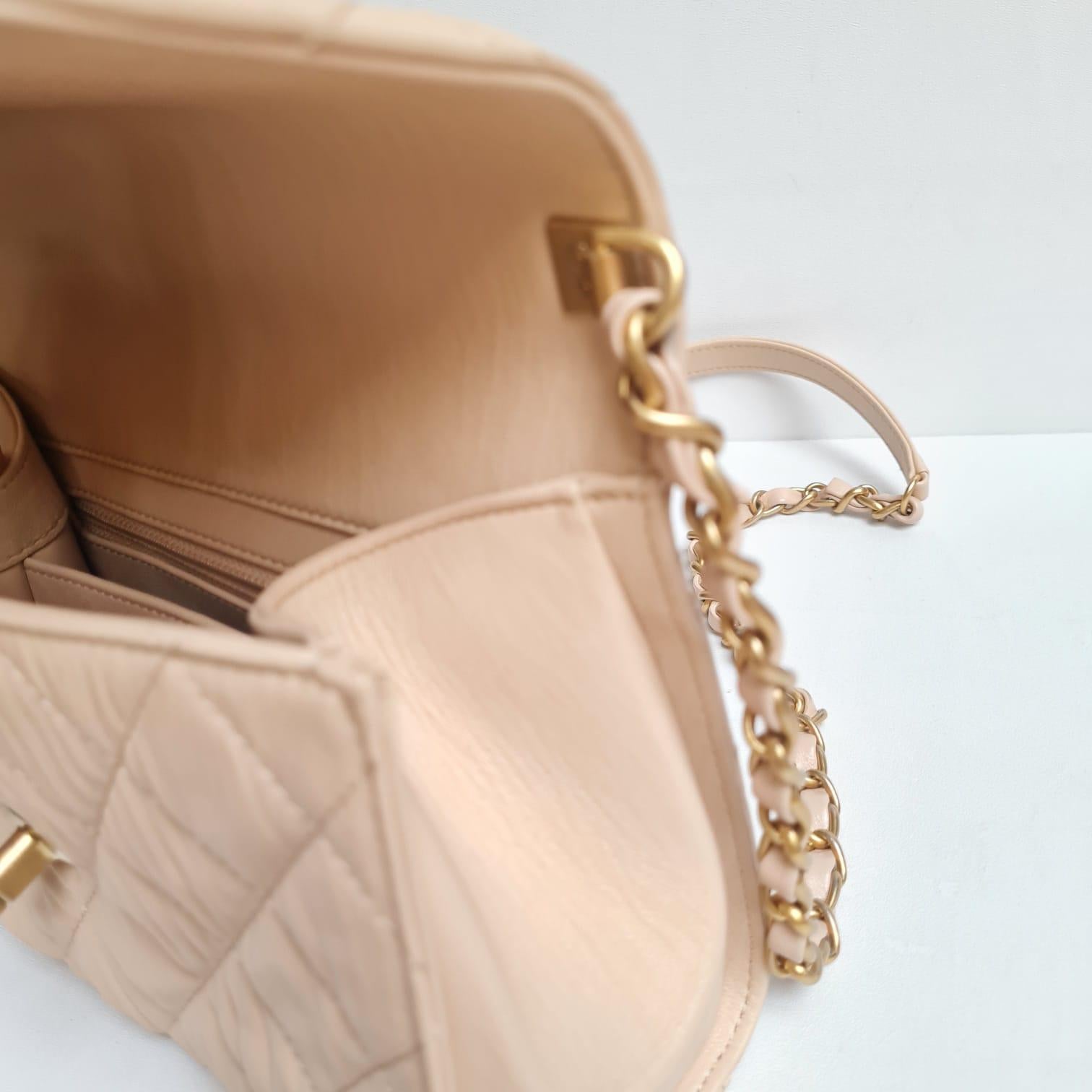 2021 Chanel Cream Crinkled Leather Top Handle Bag 10