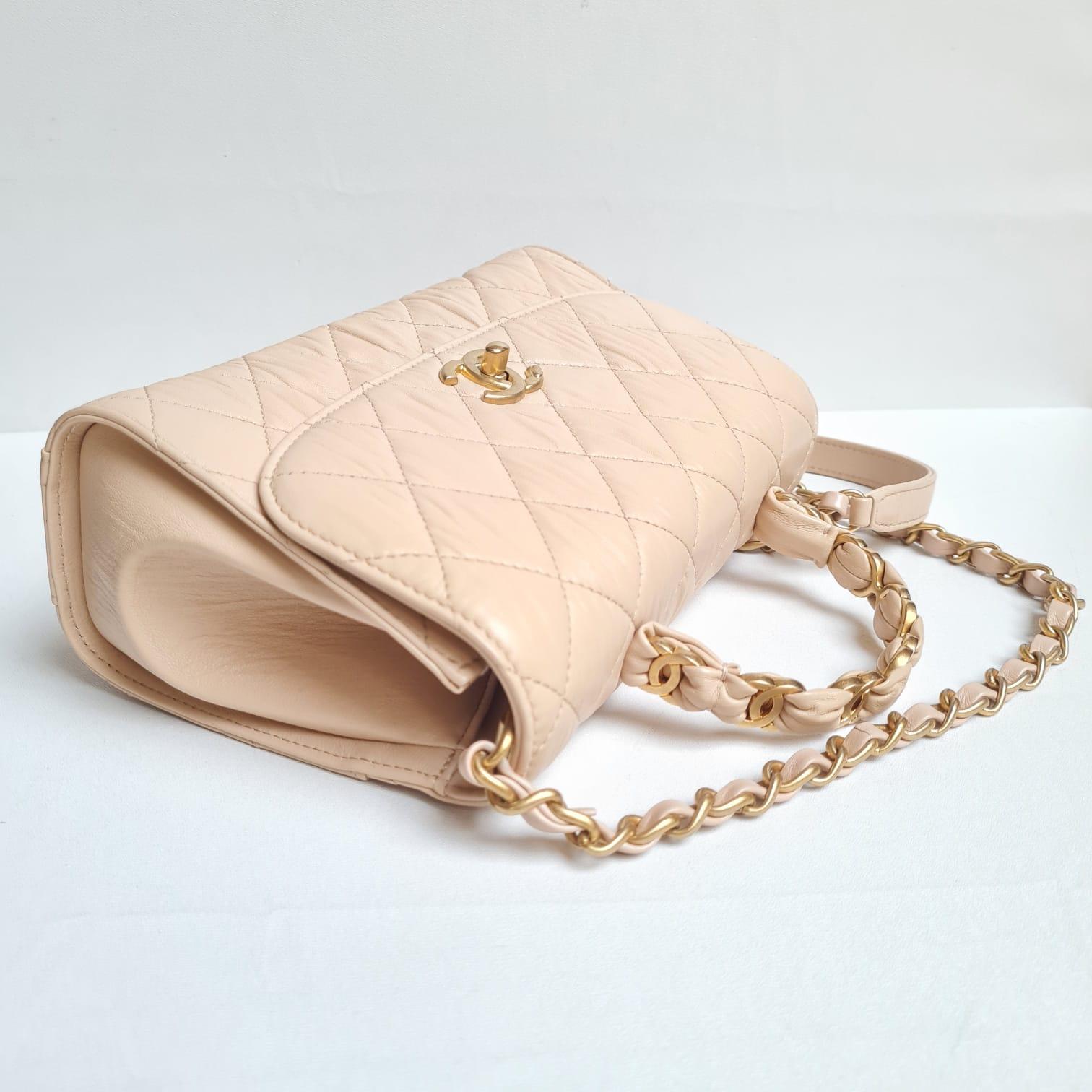 2021 Chanel Cream Crinkled Leather Top Handle Bag 2