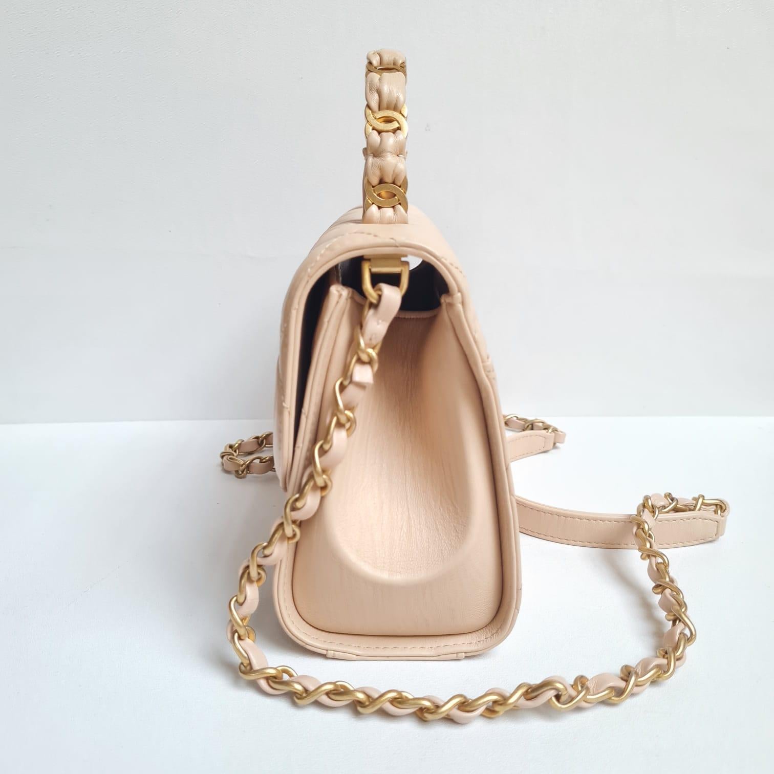 2021 Chanel Cream Crinkled Leather Top Handle Bag 3