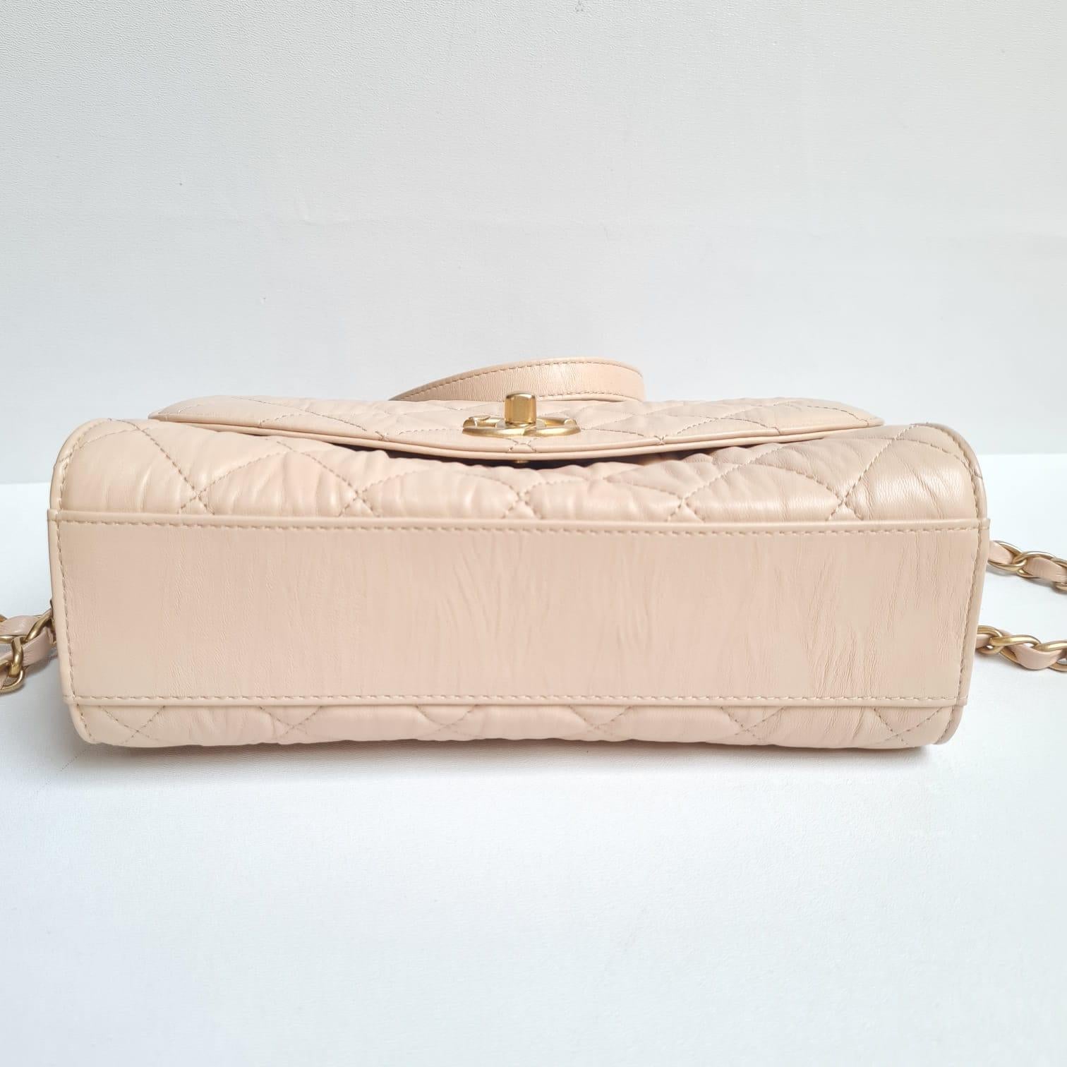 2021 Chanel Cream Crinkled Leather Top Handle Bag 5