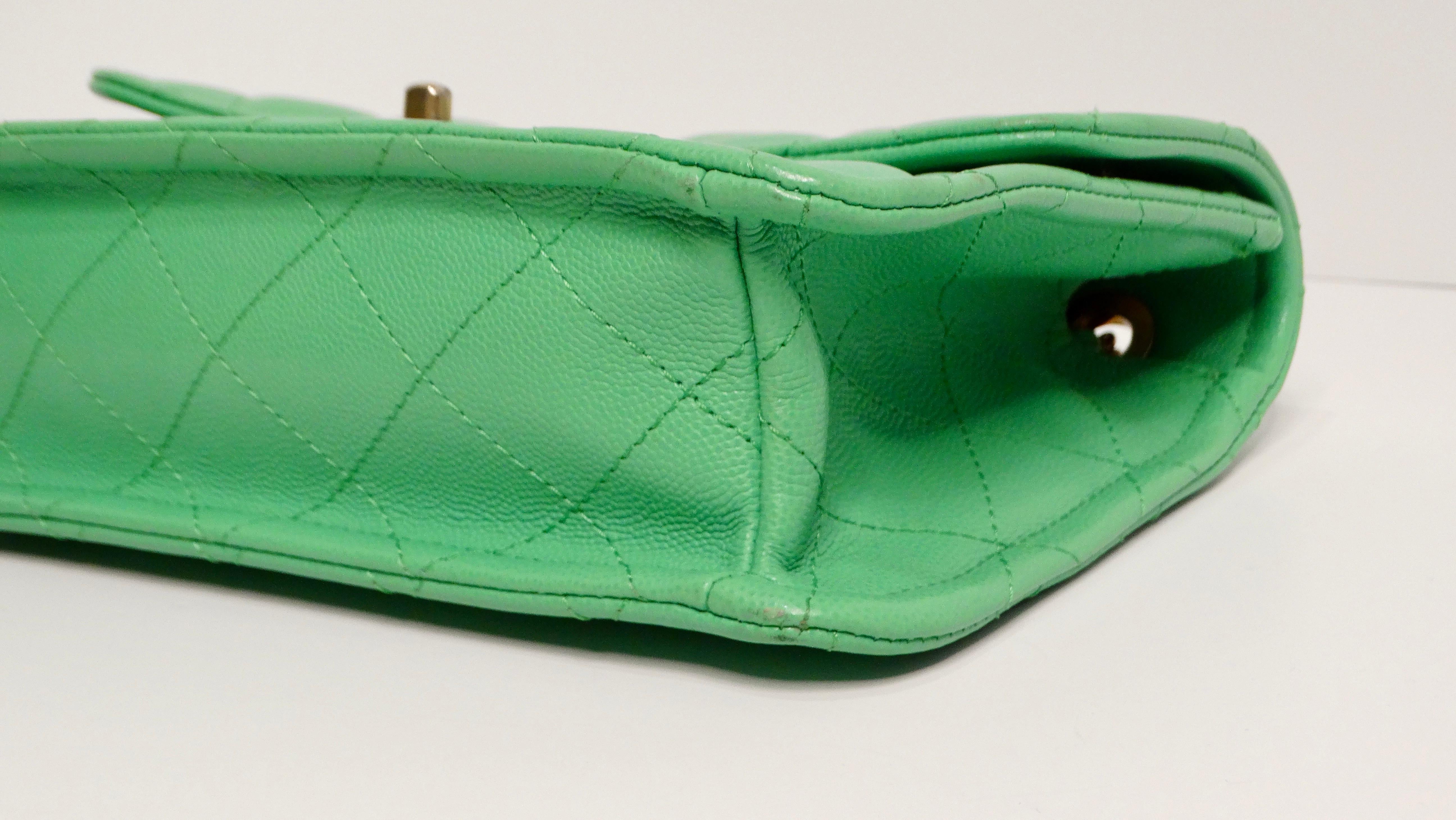 2021 Chanel Mint Green Caviar Leather Flap Bag For Sale 7