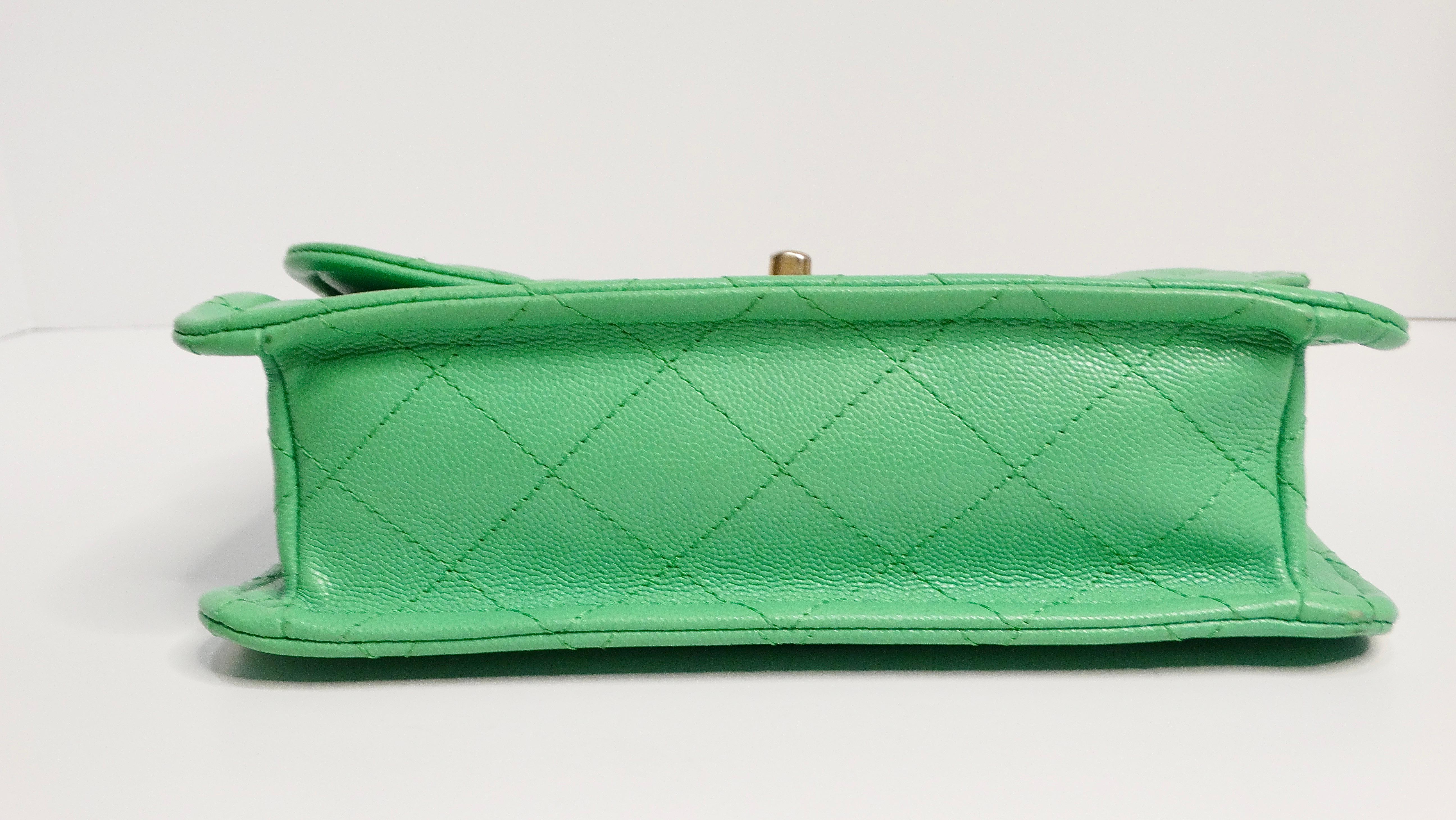 2021 Chanel Mint Green Caviar Leather Flap Bag For Sale 8