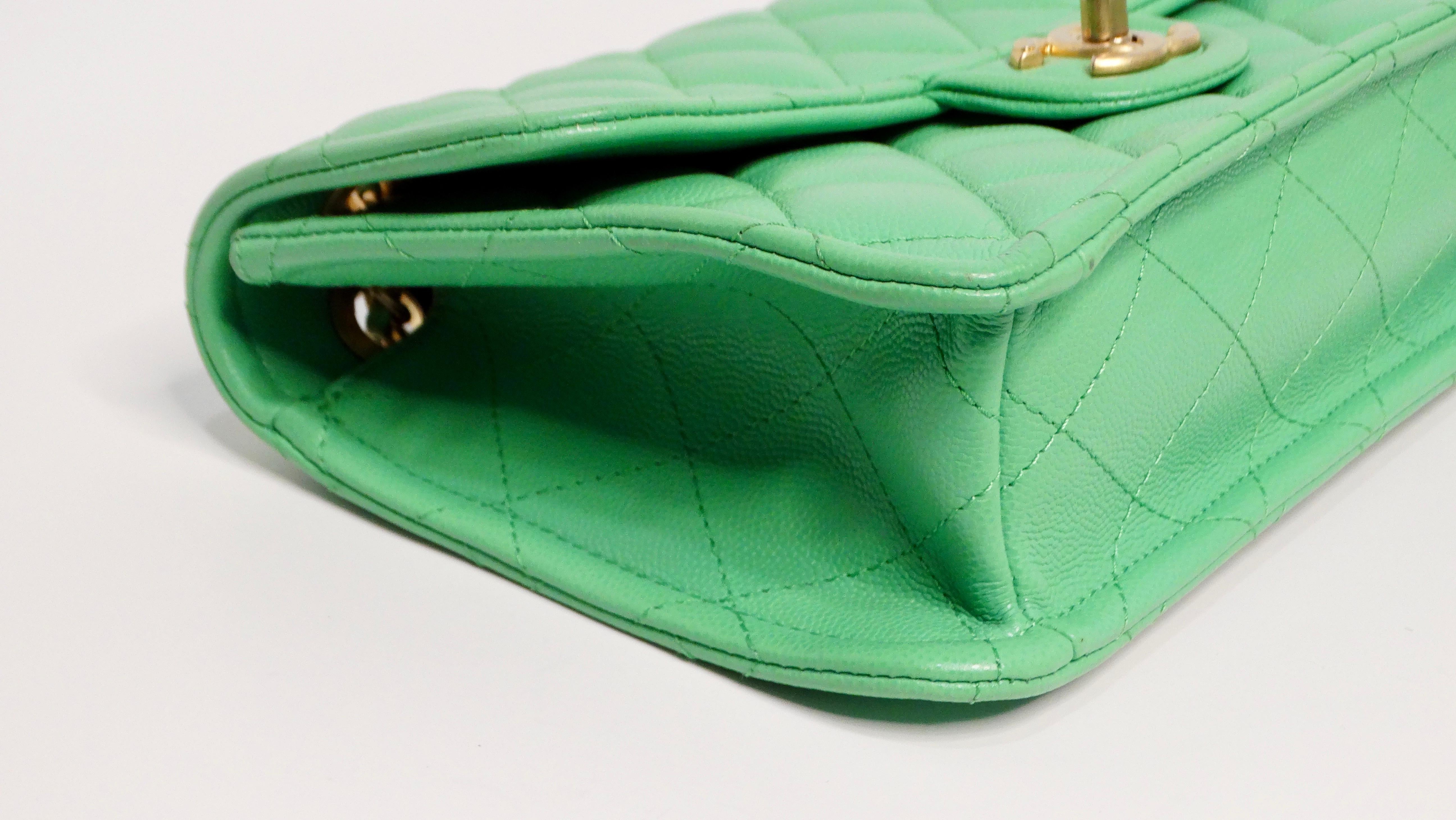 2021 Chanel Mint Green Caviar Leather Flap Bag For Sale 9