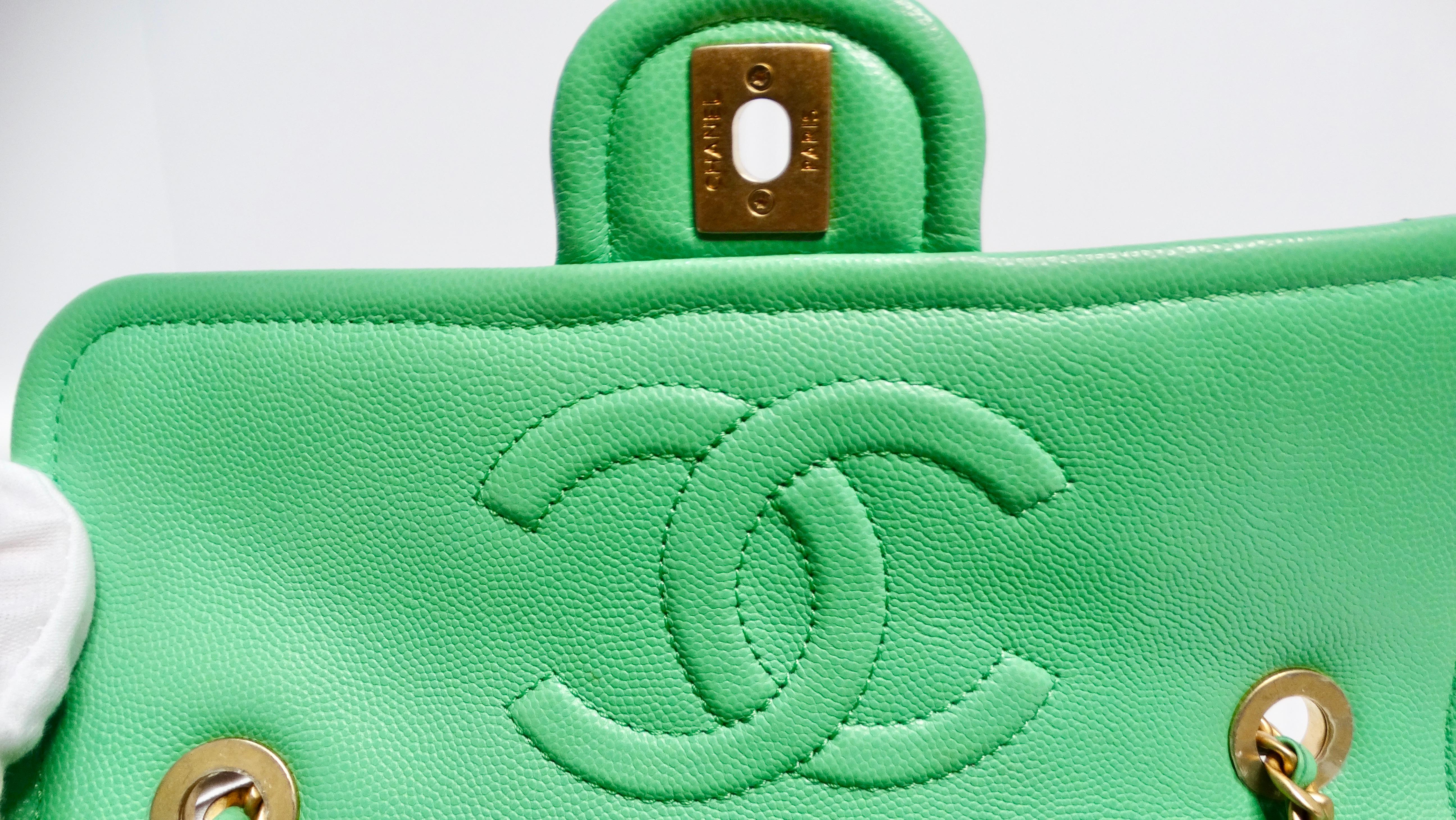 2021 Chanel Mint Green Caviar Leather Flap Bag For Sale 13
