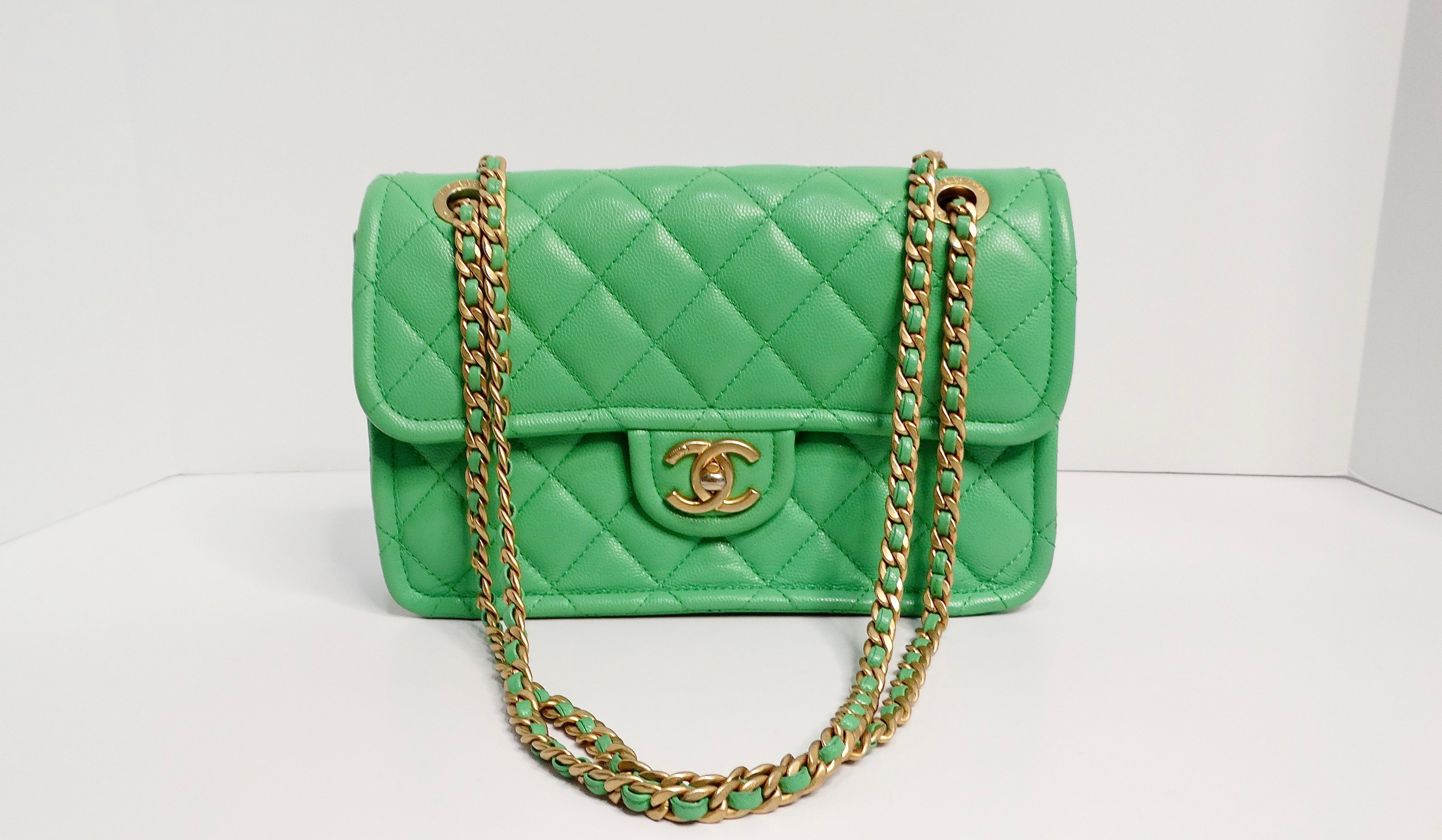 2021 Chanel Mint Green Caviar Leather Flap Bag For Sale 14