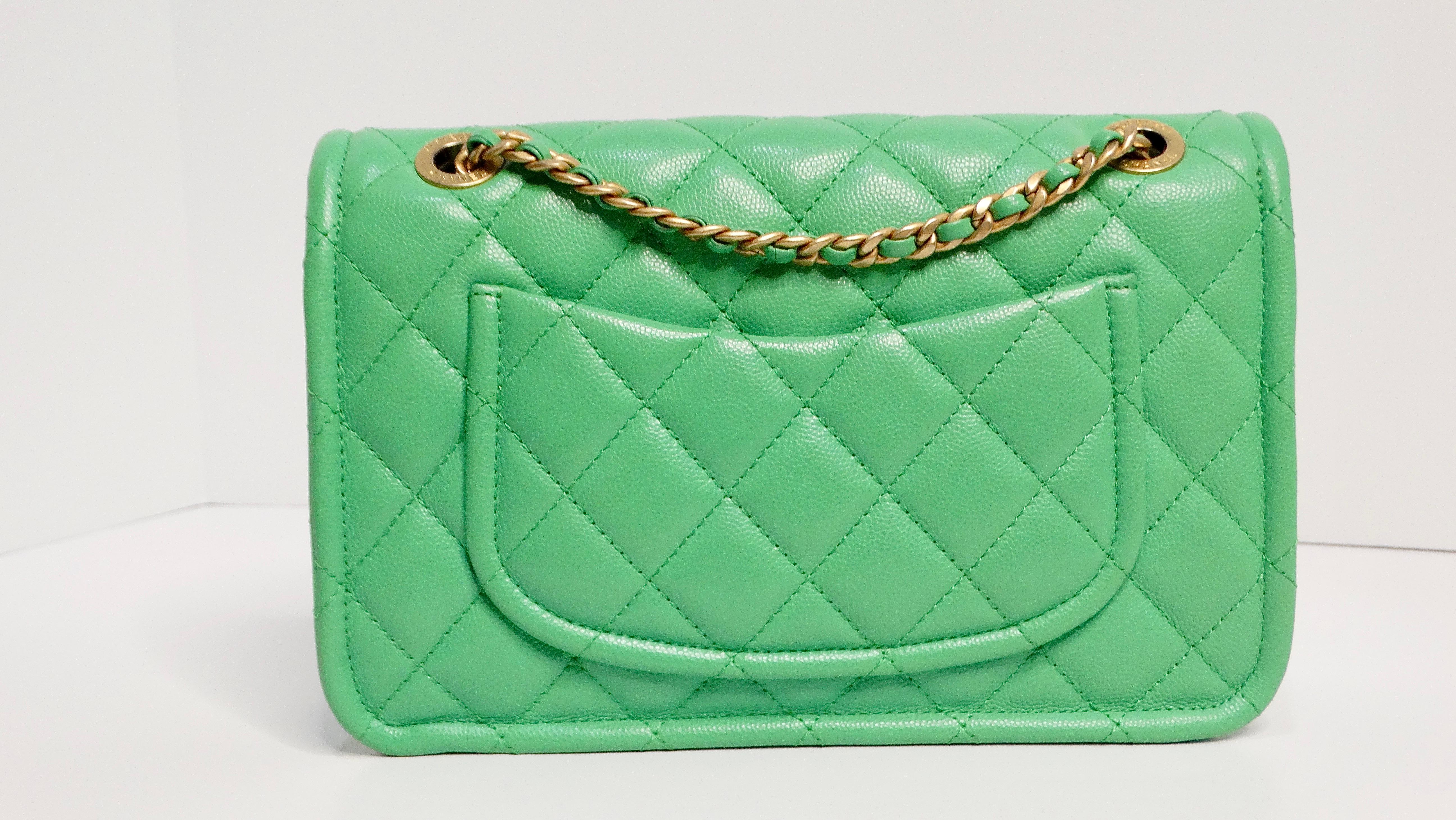 2021 Chanel Mint Green Caviar Leather Flap Bag For Sale 1