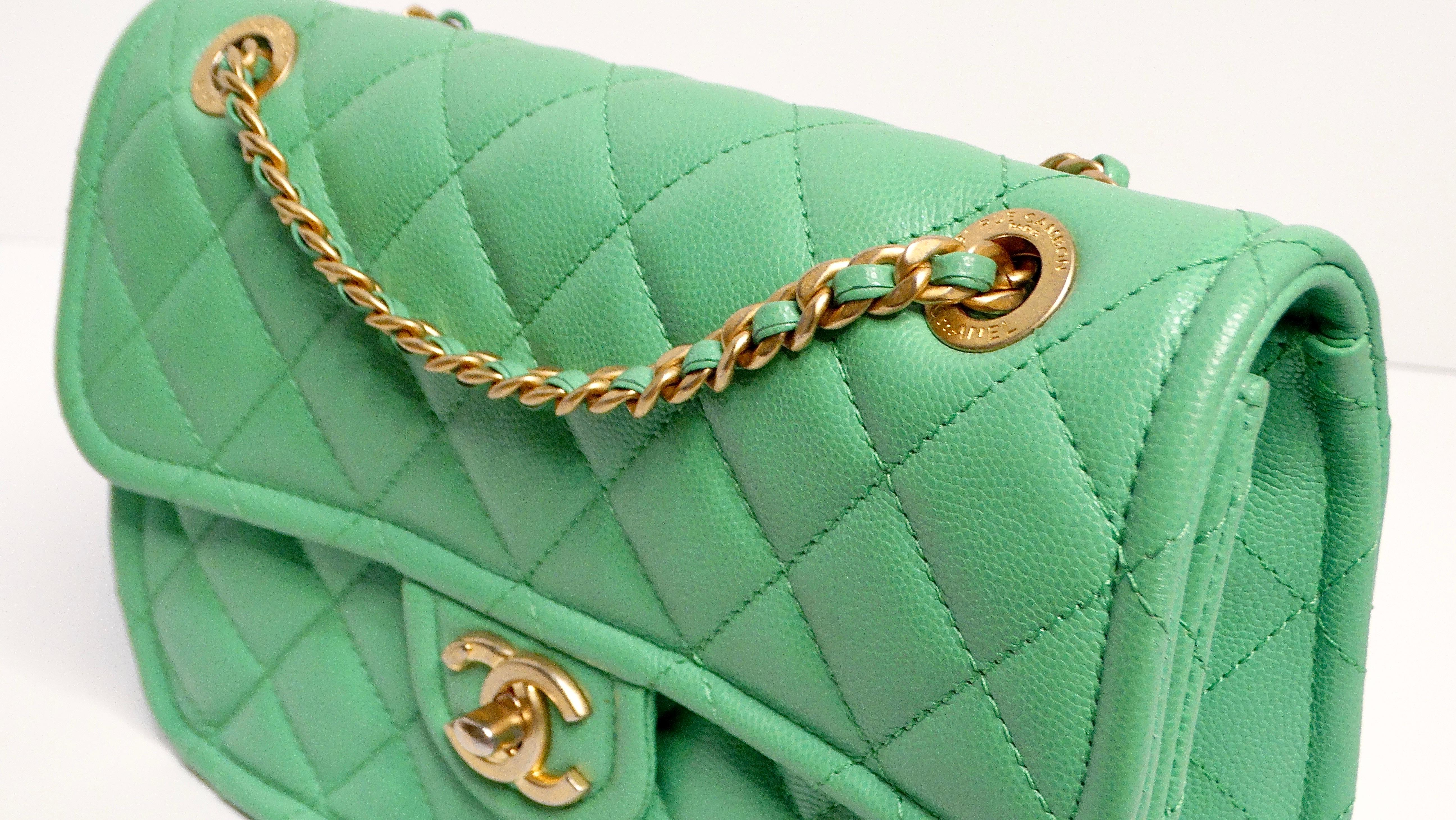 2021 Chanel Mint Green Caviar Leather Flap Bag For Sale 2