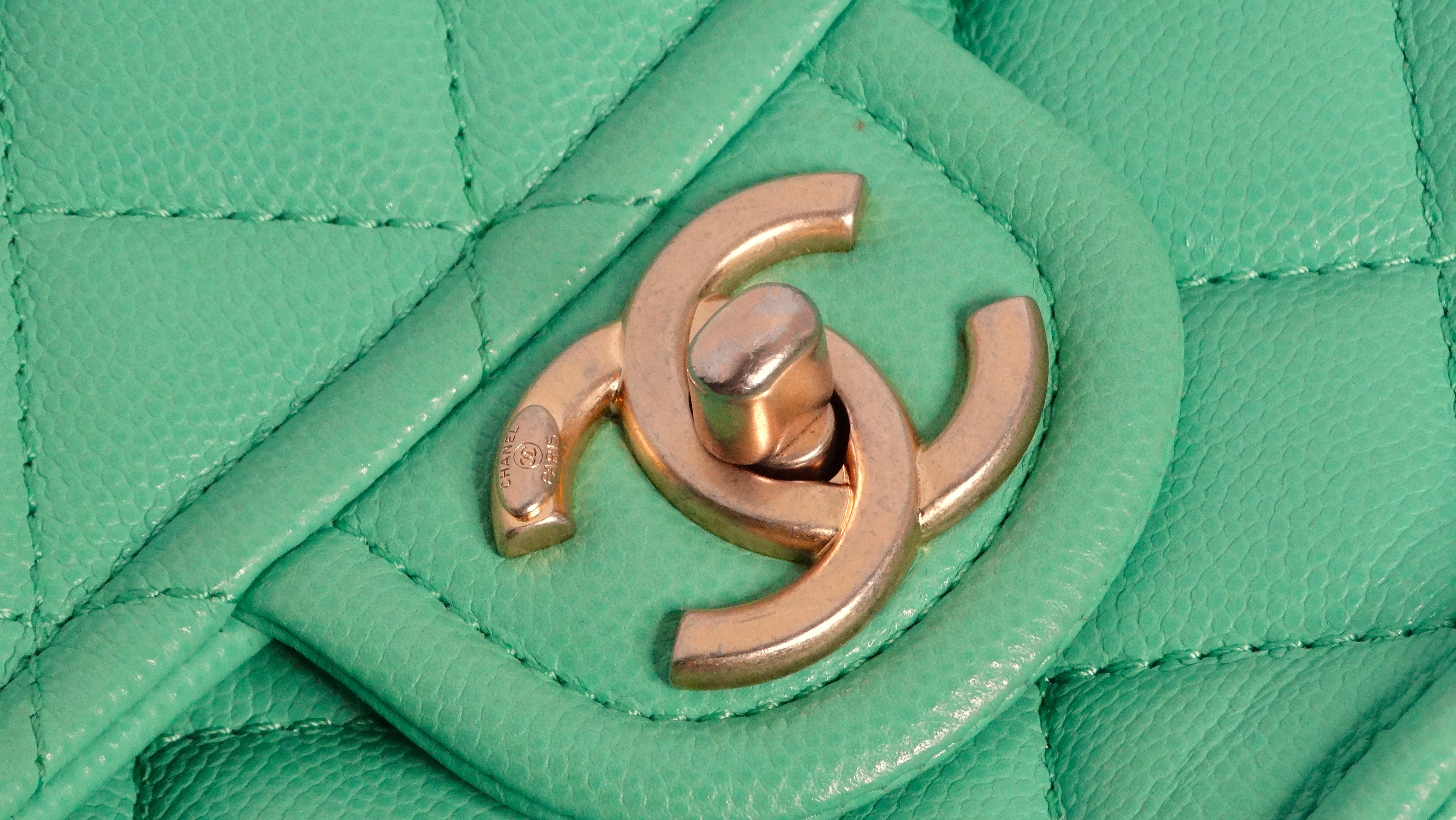 2021 Chanel Mint Green Caviar Leather Flap Bag For Sale 4