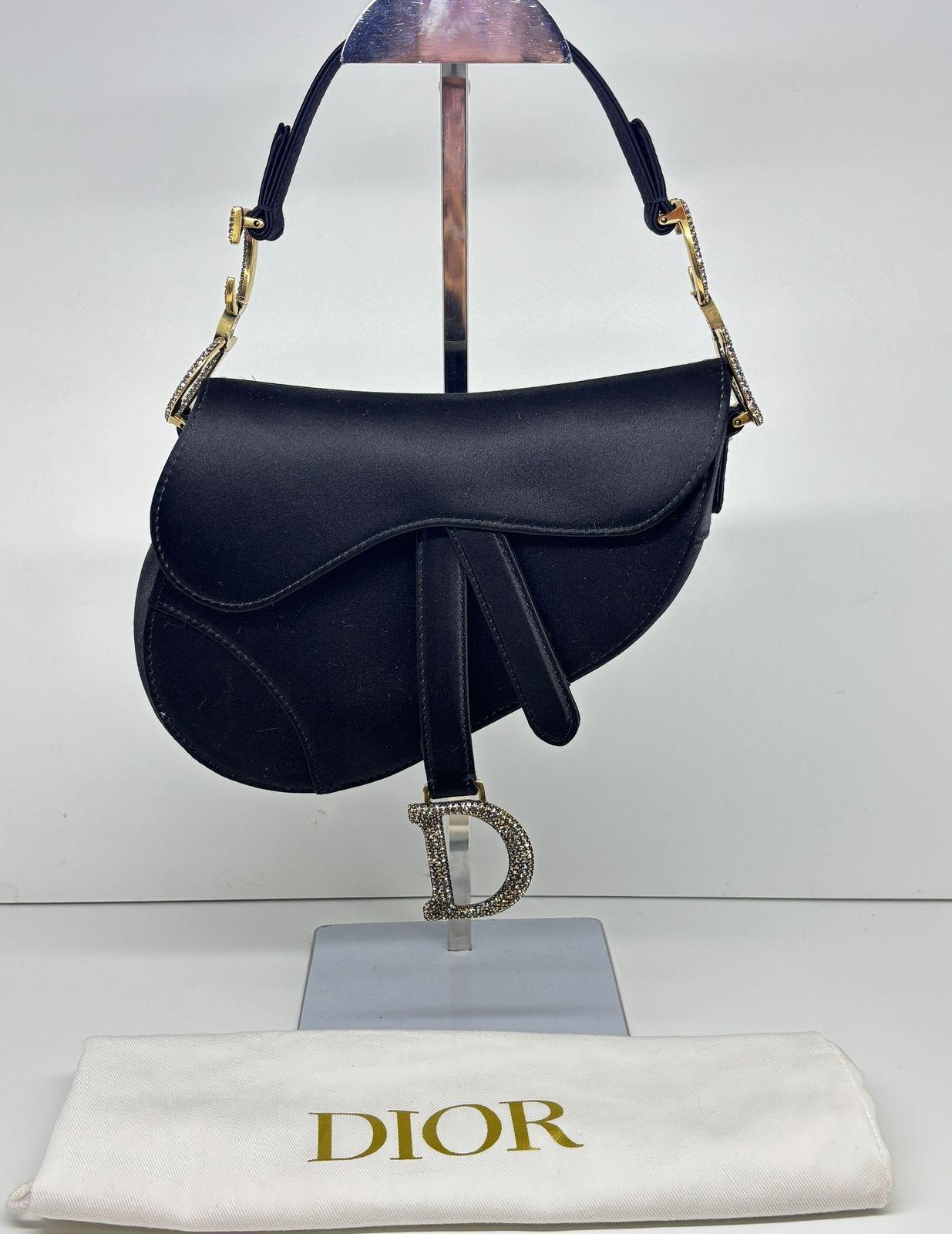 2021 Christian Dior Black Satin Swarovski Crystal Mini Saddle Bag 6