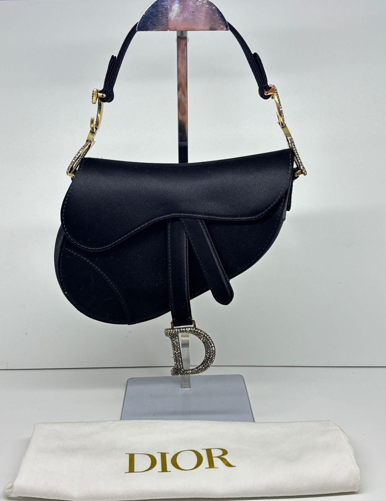 2021 Christian Dior Black Satin Swarovski Crystal Mini Saddle Bag 8
