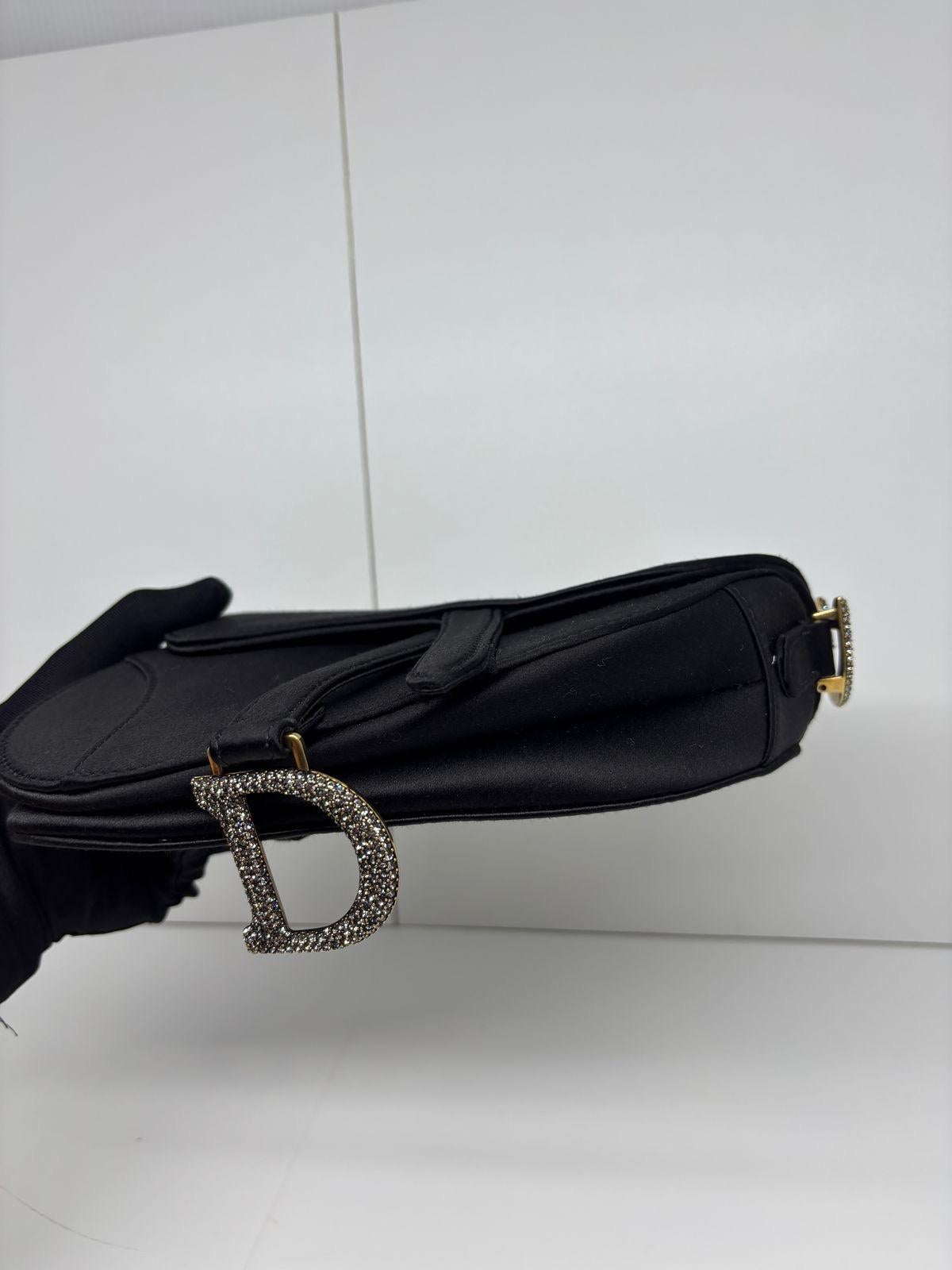 2021 Christian Dior Black Satin Swarovski Crystal Mini Saddle Bag 9