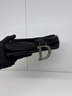 2021 Christian Dior Black Satin Swarovski Crystal Mini Saddle Bag