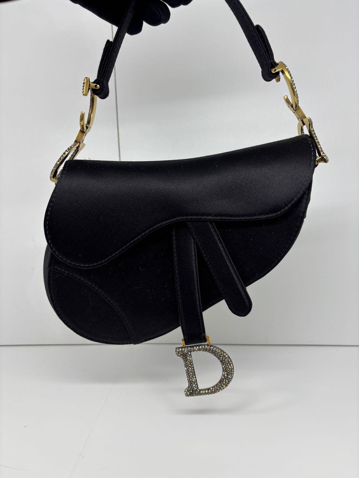 2021 Christian Dior Black Satin Swarovski Crystal Mini Saddle Bag In Good Condition In Jakarta, Daerah Khusus Ibukota Jakarta