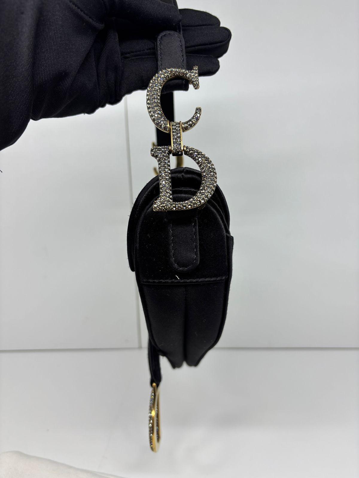 2021 Christian Dior Black Satin Swarovski Crystal Mini Saddle Bag 1