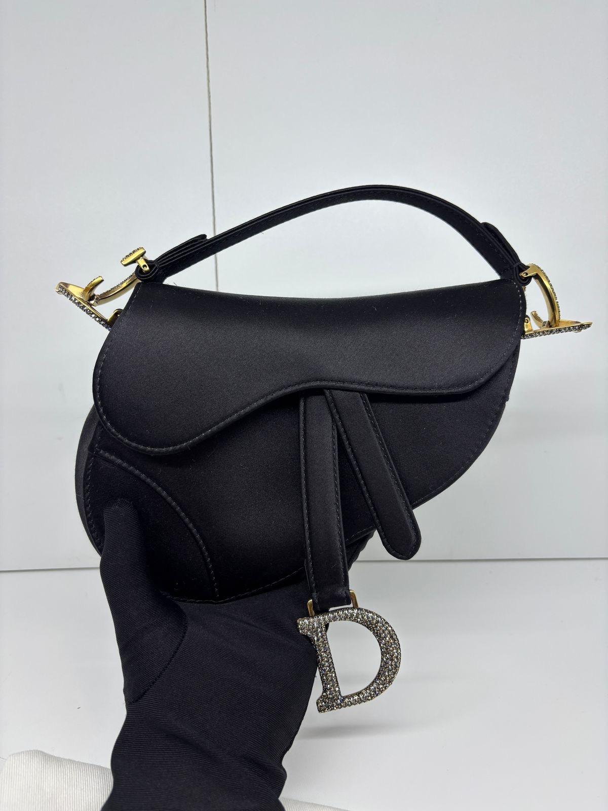2021 Christian Dior Black Satin Swarovski Crystal Mini Saddle Bag 2