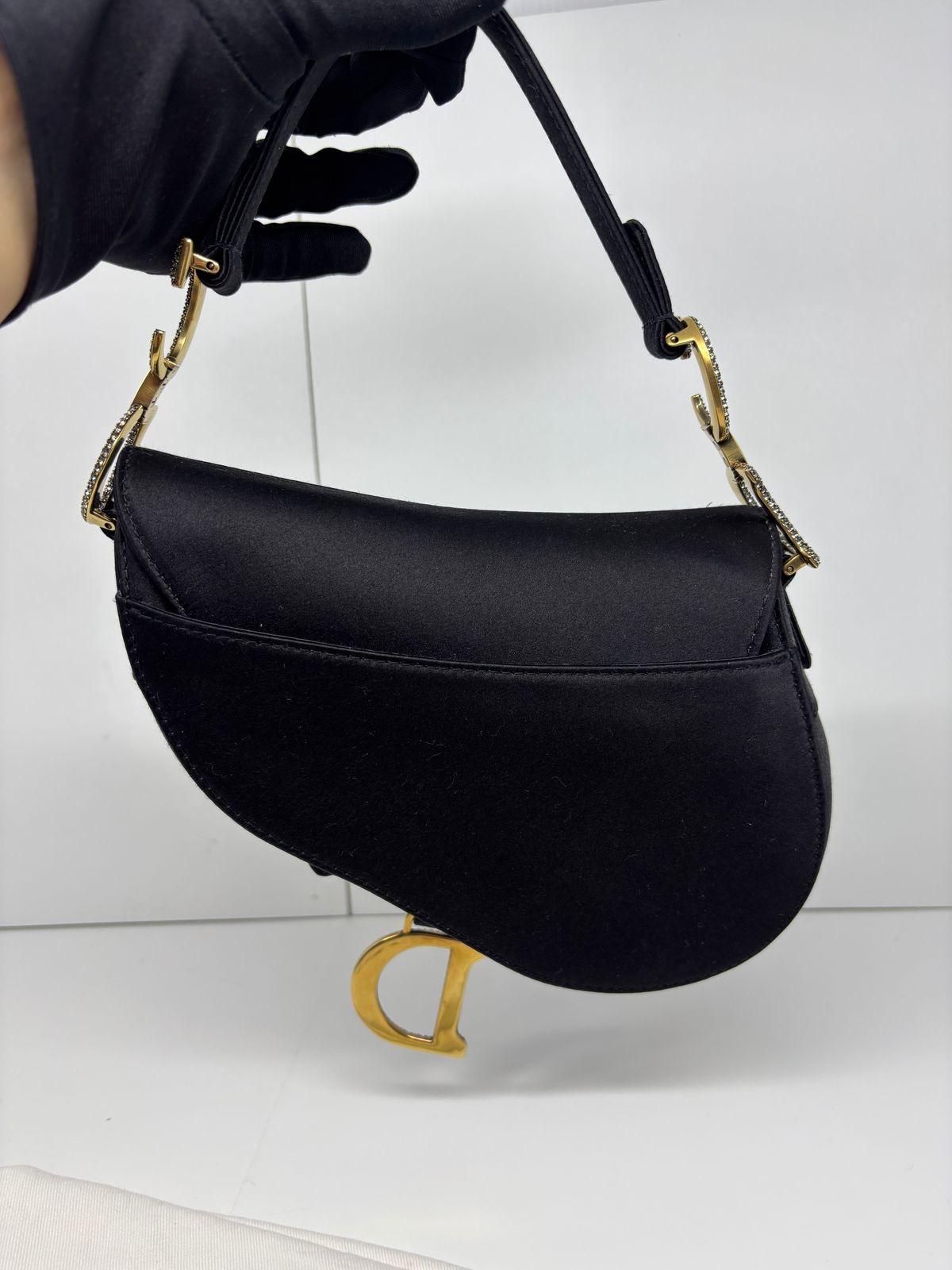 2021 Christian Dior Black Satin Swarovski Crystal Mini Saddle Bag 4