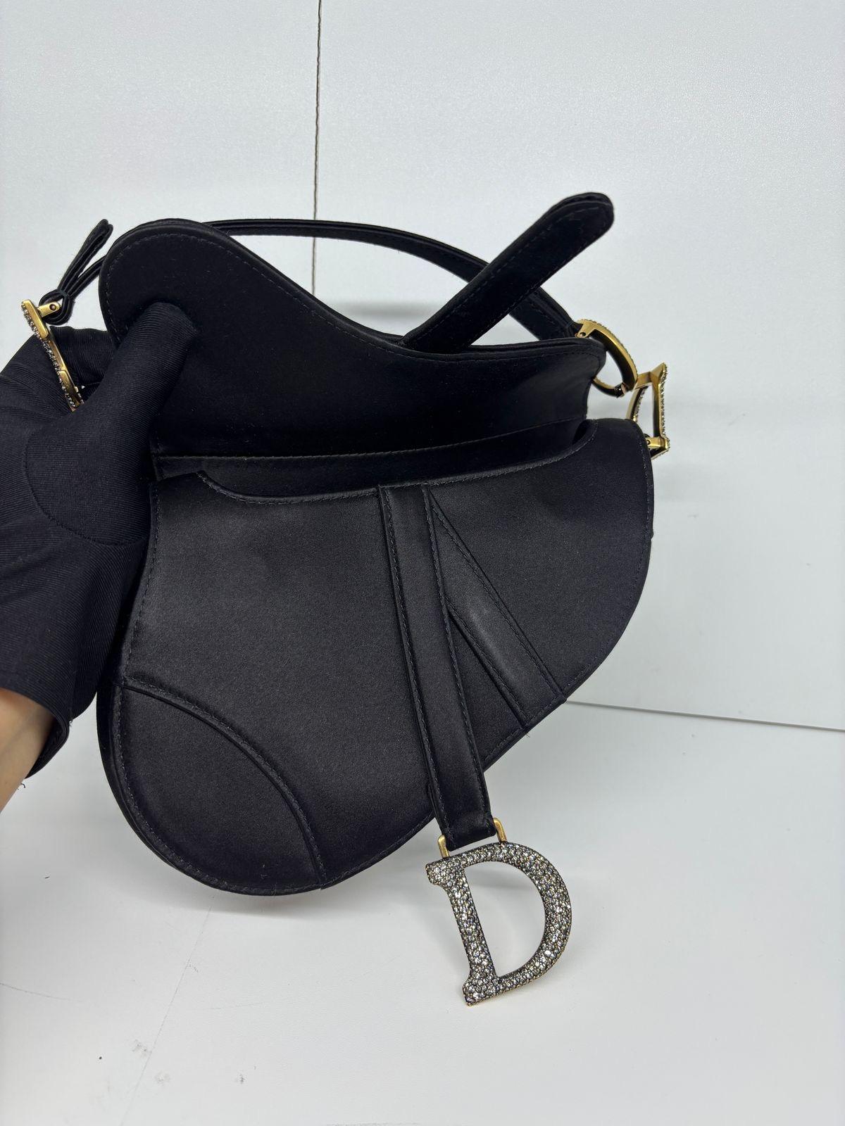 2021 Christian Dior Black Satin Swarovski Crystal Mini Saddle Bag 5