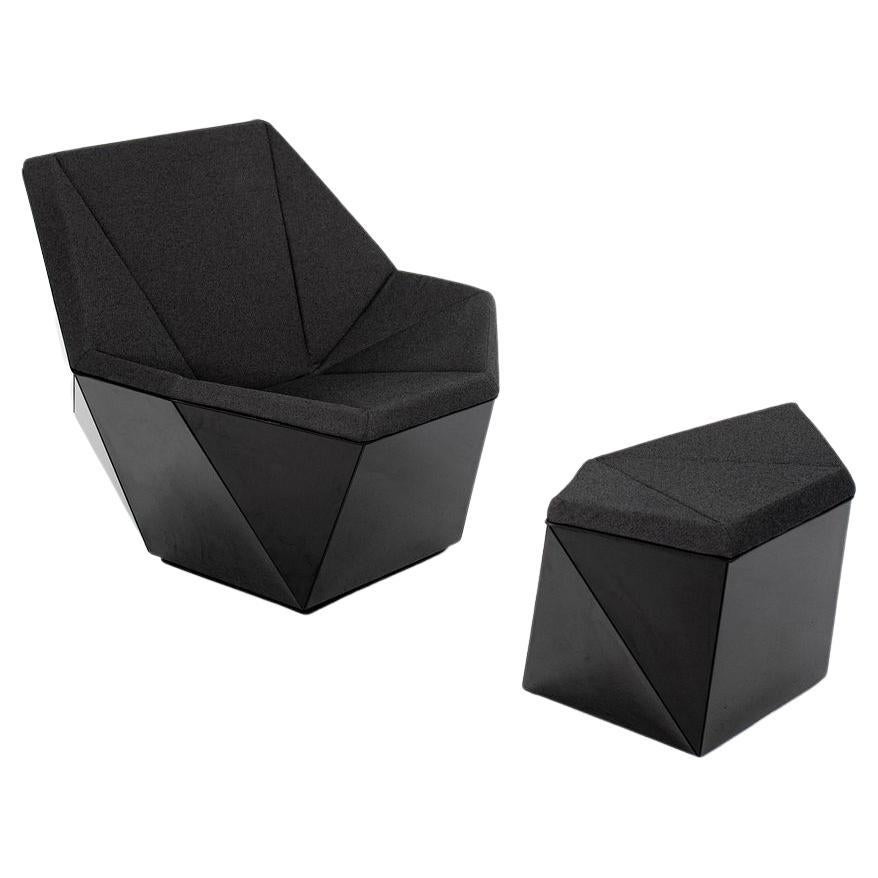 2021 David Adjaye for Knoll Washington Prism Lounge Chair and Ottoman in Black For Sale