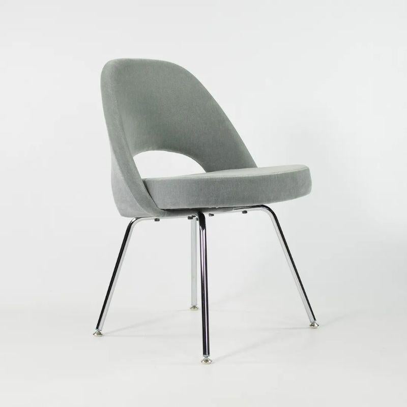 2021 Eero Saarinen for Knoll Armless Executive Dining Chair Blue Mohair Velvet In Good Condition For Sale In Philadelphia, PA