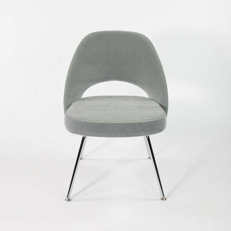 Contemporary 2021 Eero Saarinen for Knoll Armless Executive Dining Chair Blue Mohair Velvet For Sale