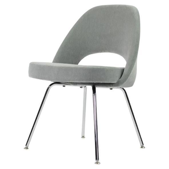 2021 Eero Saarinen for Knoll Armless Executive Dining Chair Blue Mohair Velvet For Sale