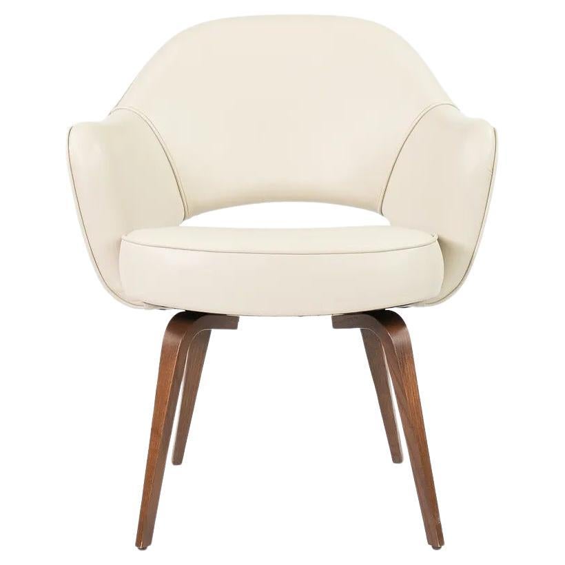 2021 Eero Saarinen for Knoll Executive Arm Chair Leather w/ Wood Legs For Sale
