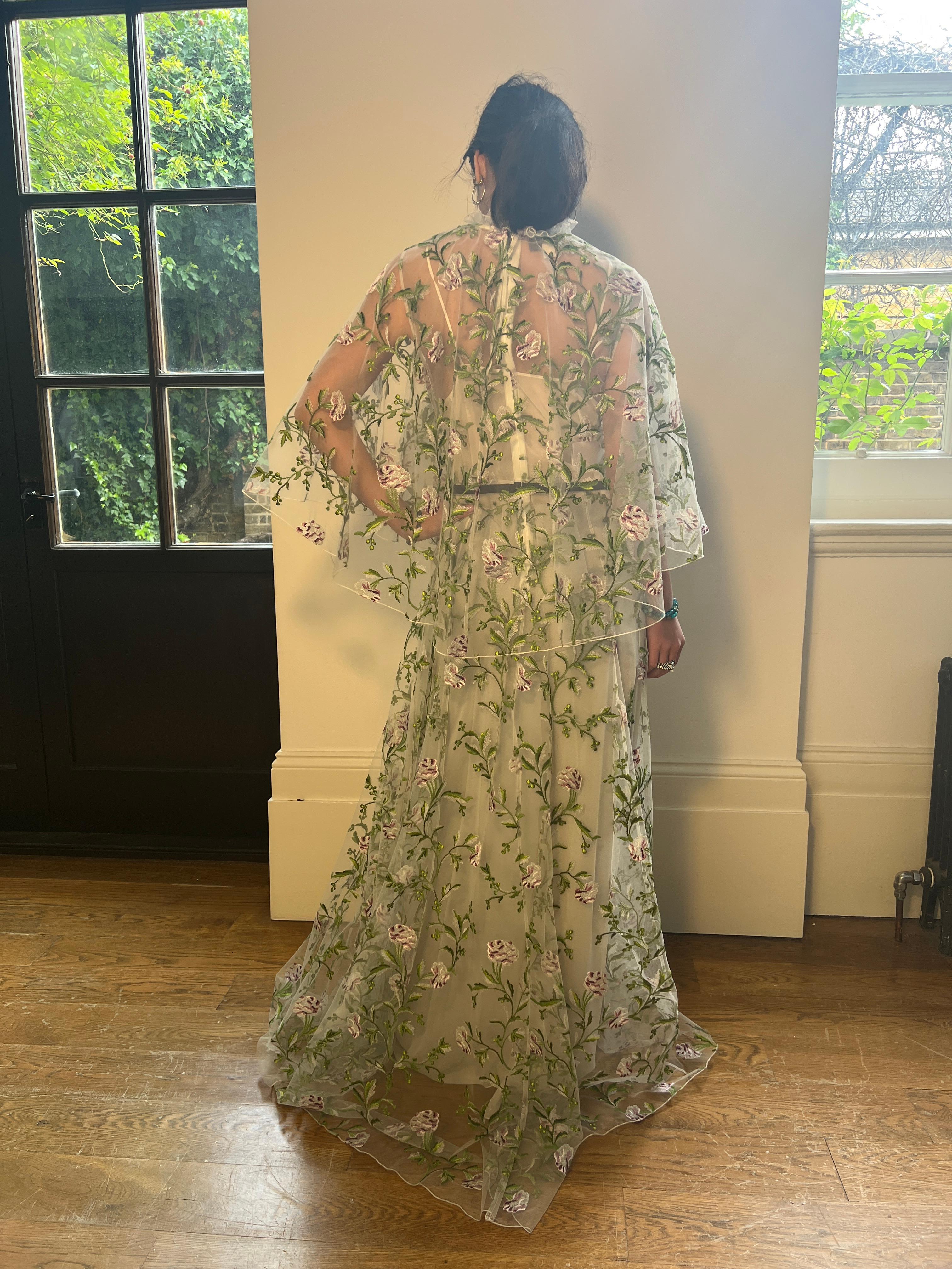2021 Giambattista Valli Runway Floral Embroidered Tulle Maxi Dress For Sale 6