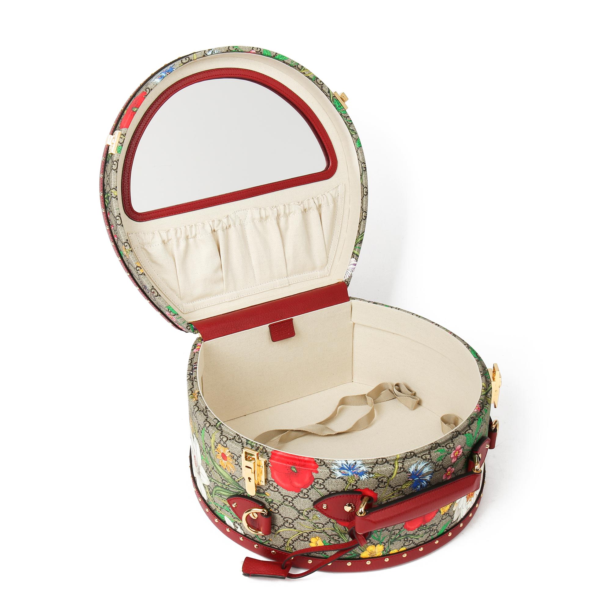 2021 Gucci GG Flora Coated Canvas & Red Pigskin Leather Hat Box  3