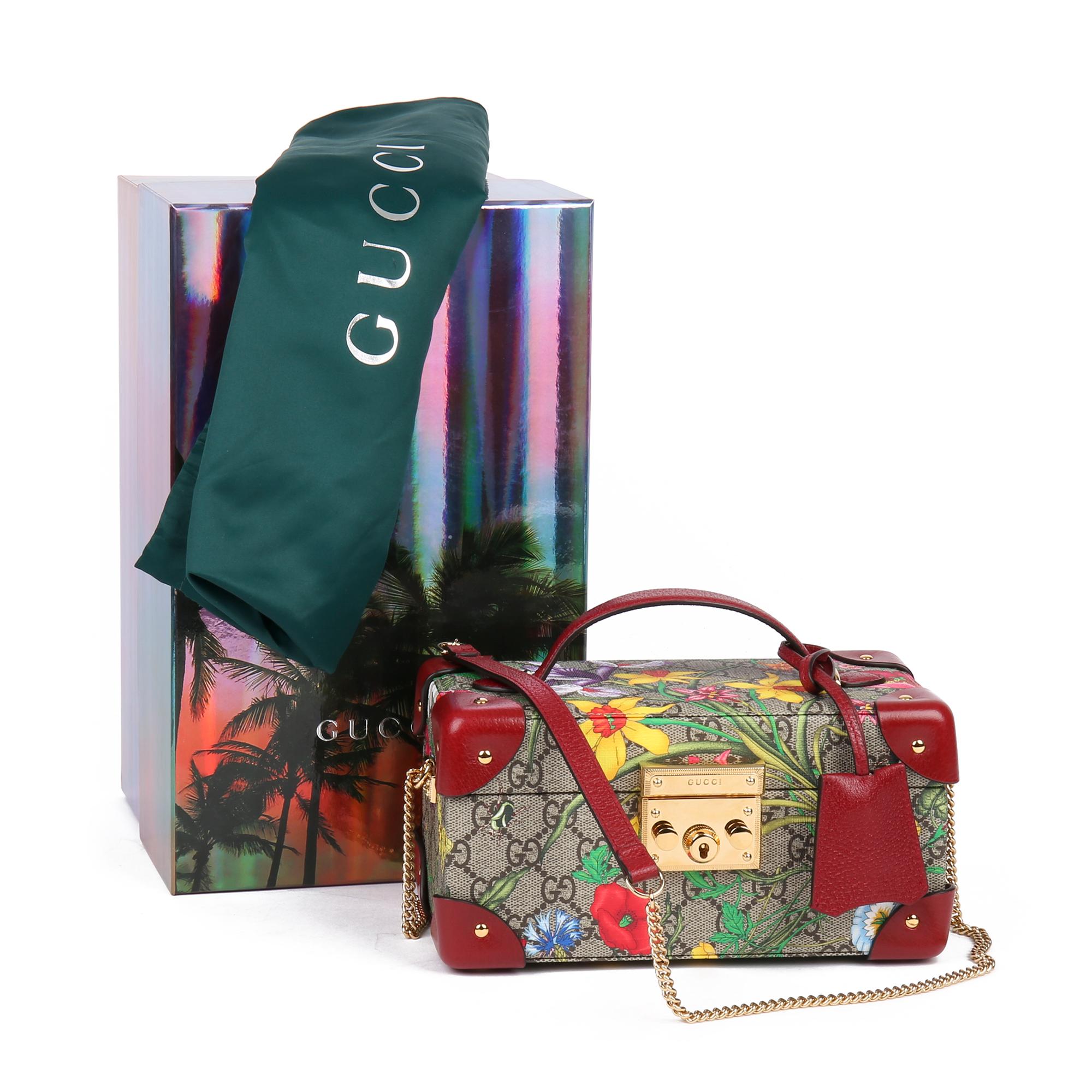 2021 Gucci GG Flora Coated Canvas & Red Pigskin Leather Jewellery Case 8