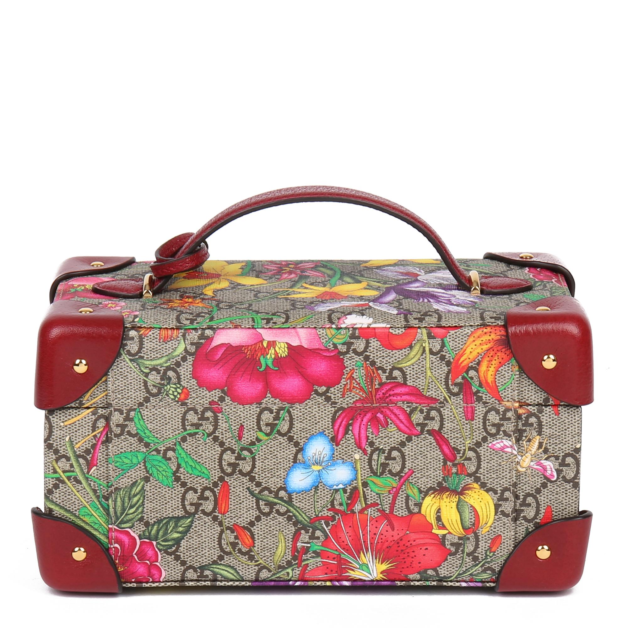 2021 Gucci GG Flora Coated Canvas & Red Pigskin Leather Jewellery Case In New Condition In Bishop's Stortford, Hertfordshire