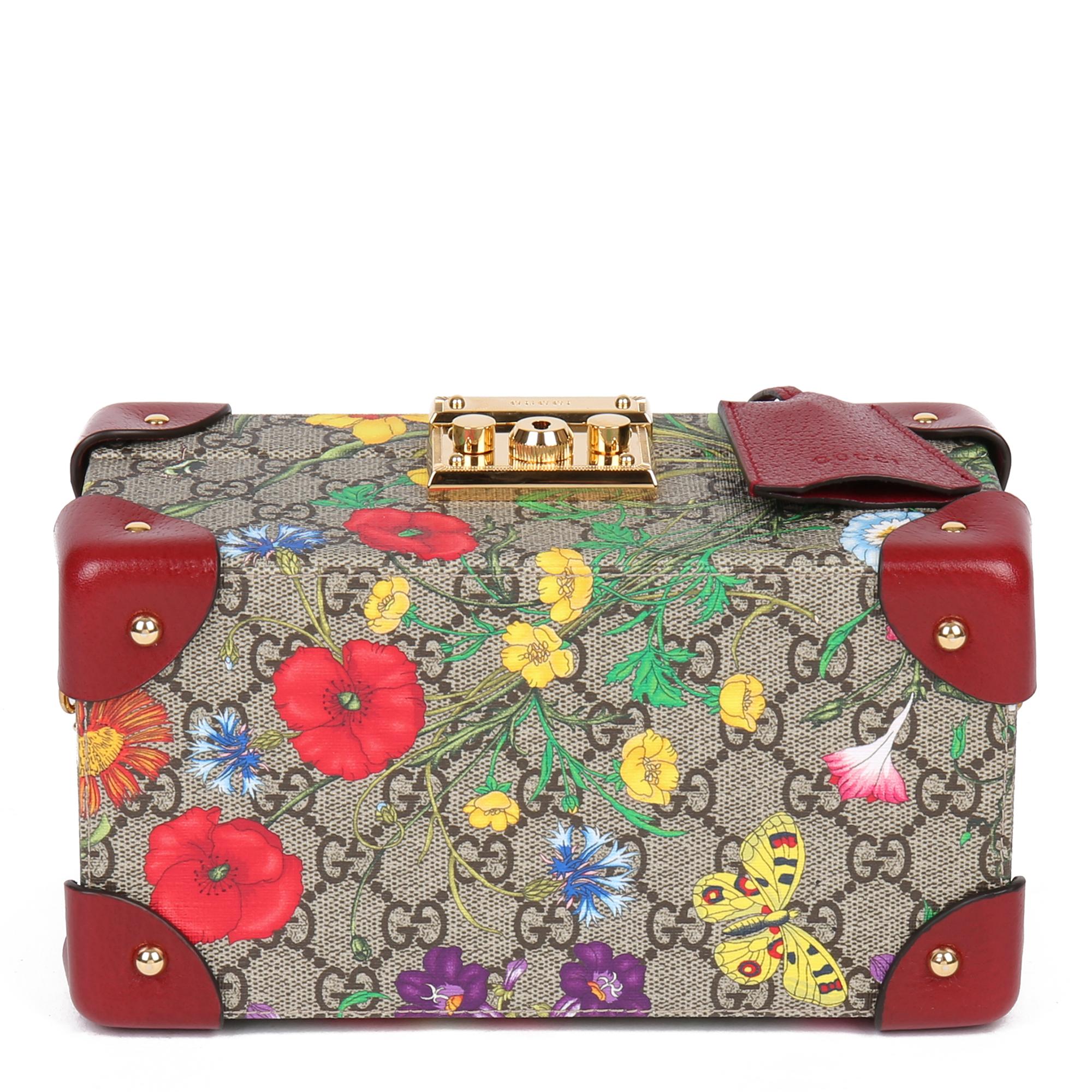Women's or Men's 2021 Gucci GG Flora Coated Canvas & Red Pigskin Leather Jewellery Case
