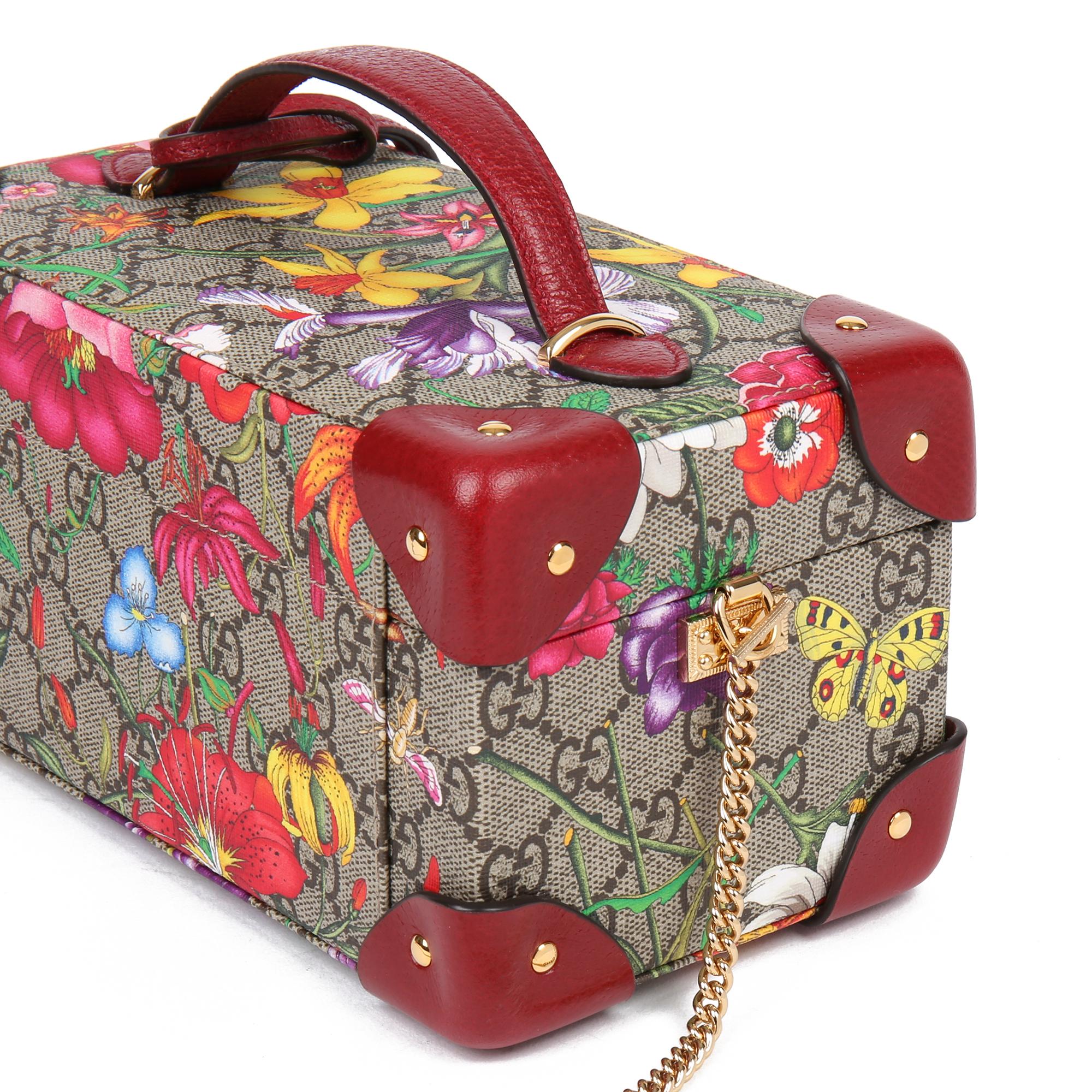 2021 Gucci GG Flora Coated Canvas & Red Pigskin Leather Jewellery Case 3