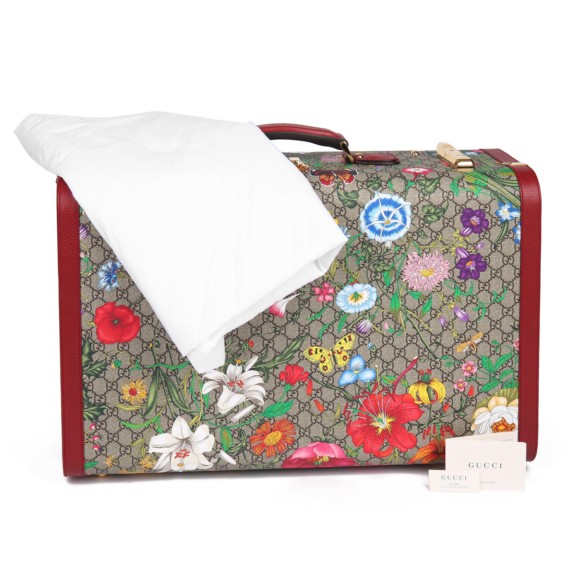 2021 Gucci GG Flora Coated Canvas & Red Pigskin Leather Large Suitcase Trunk   8